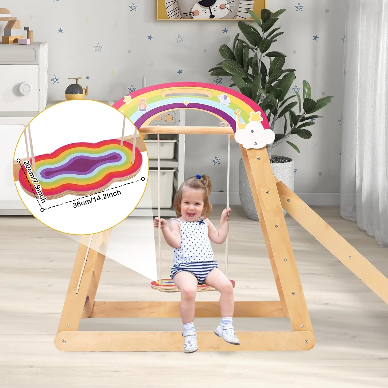 Montessori Klettergerüst, 5 in 1 Indoor Spielplatz für Kinder, mit Schaukel, Bogen, Rutsche und Klet - Image 6