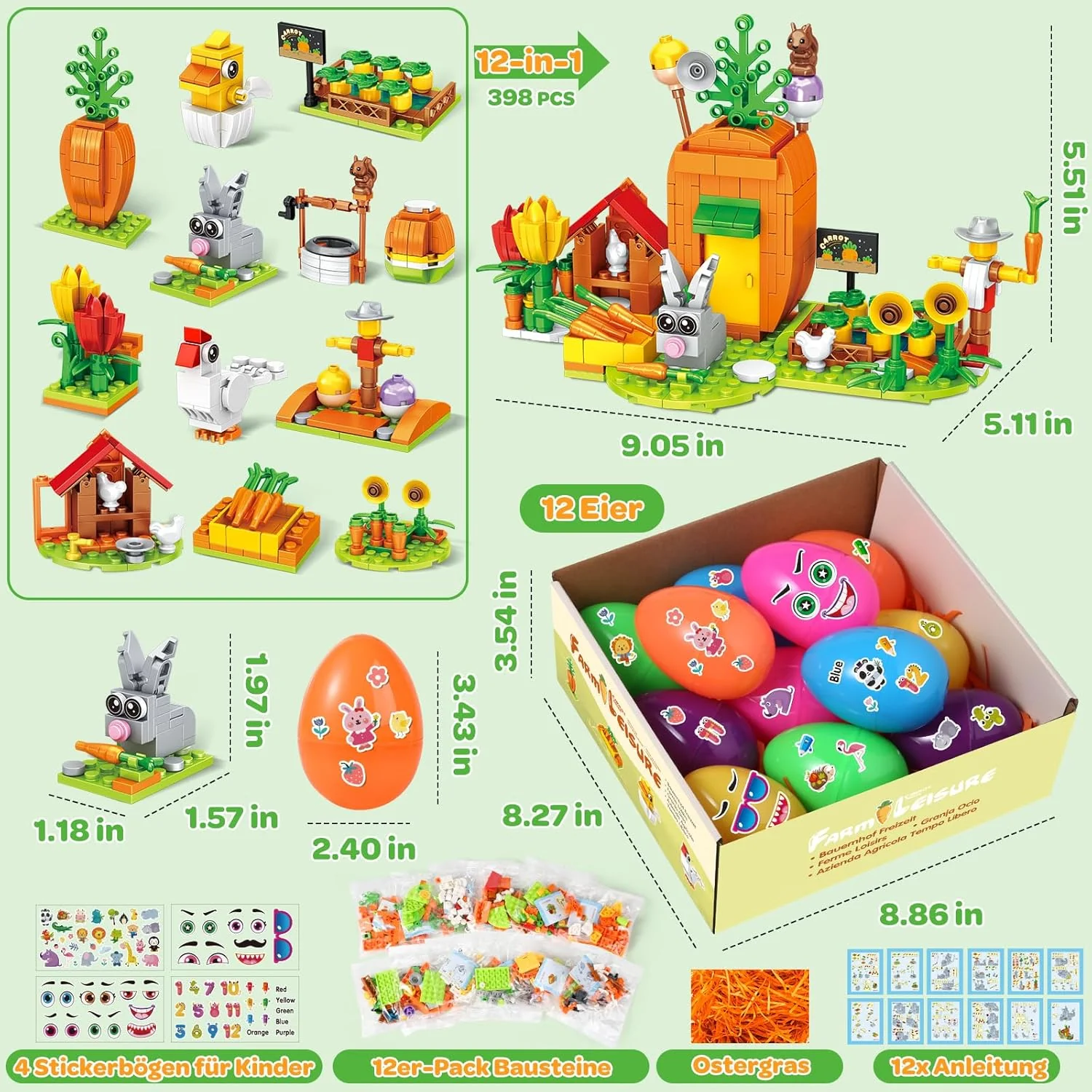 MOONTOY Ostergeschenke Kinder, 12 Ostereier mit 12 Oster Bausteinsets & 4 Stickern, DIY Osternest Fü - Image 3