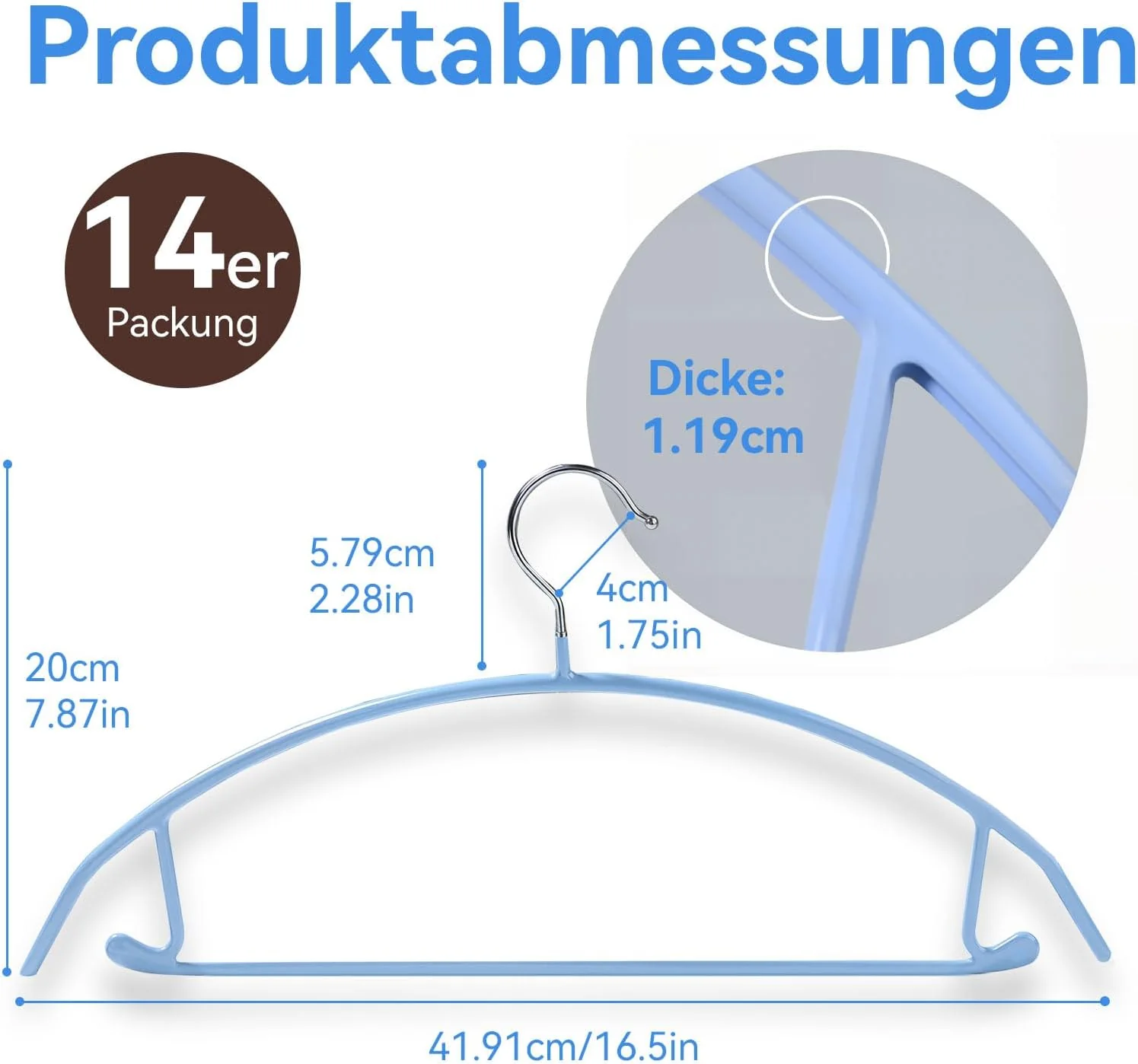 MOPUP Kleiderbügel, 14er-Pack, Pulloverbügel ohne Schulterwulst, 42 cm breite, robuste Kleiderbügel - Image 3