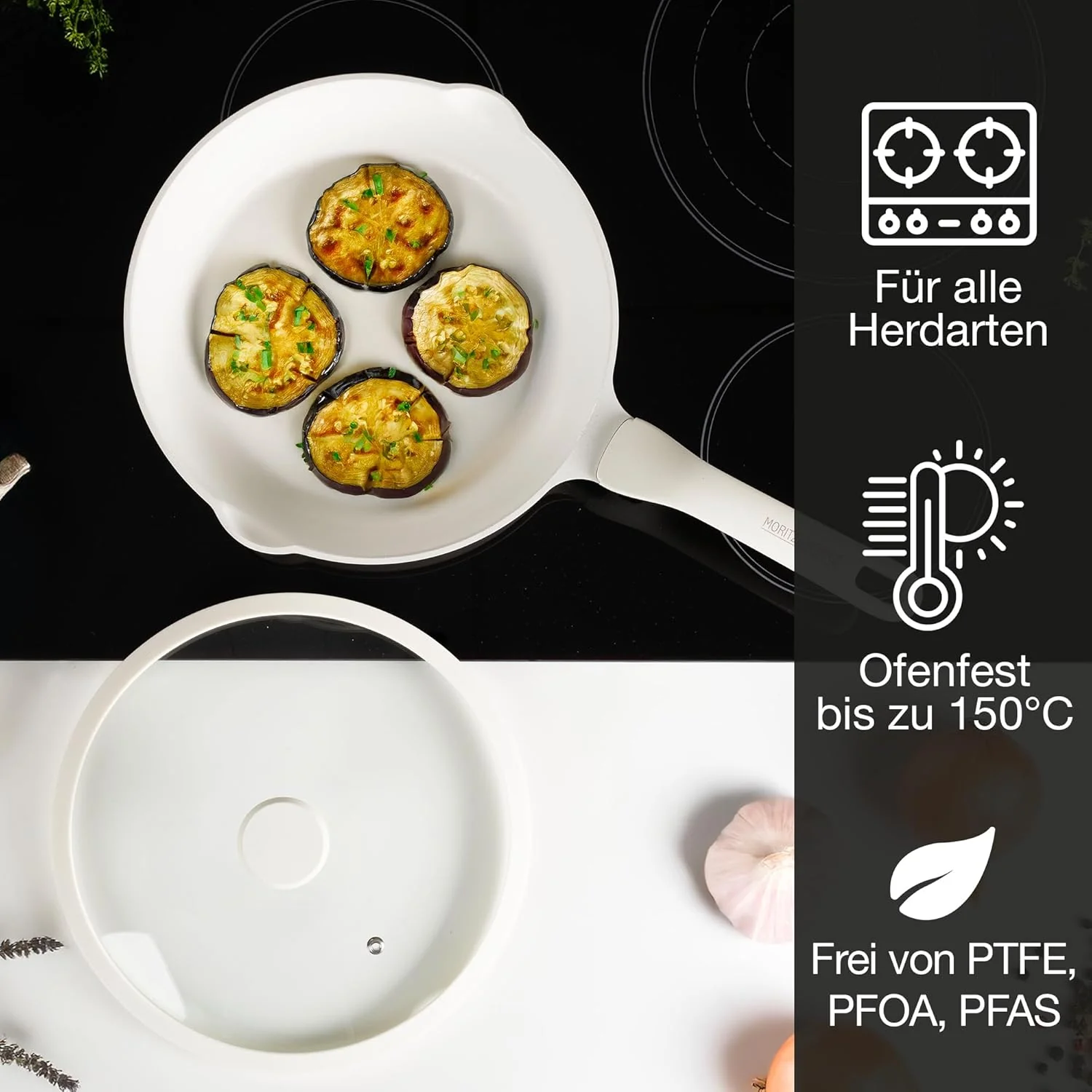 Moritz & Moritz Keramik Pfanne mit Deckel 26cm - frei von PFAS, PFOA & PTFE - Antihaft Bratpfanne 26 - Image 3
