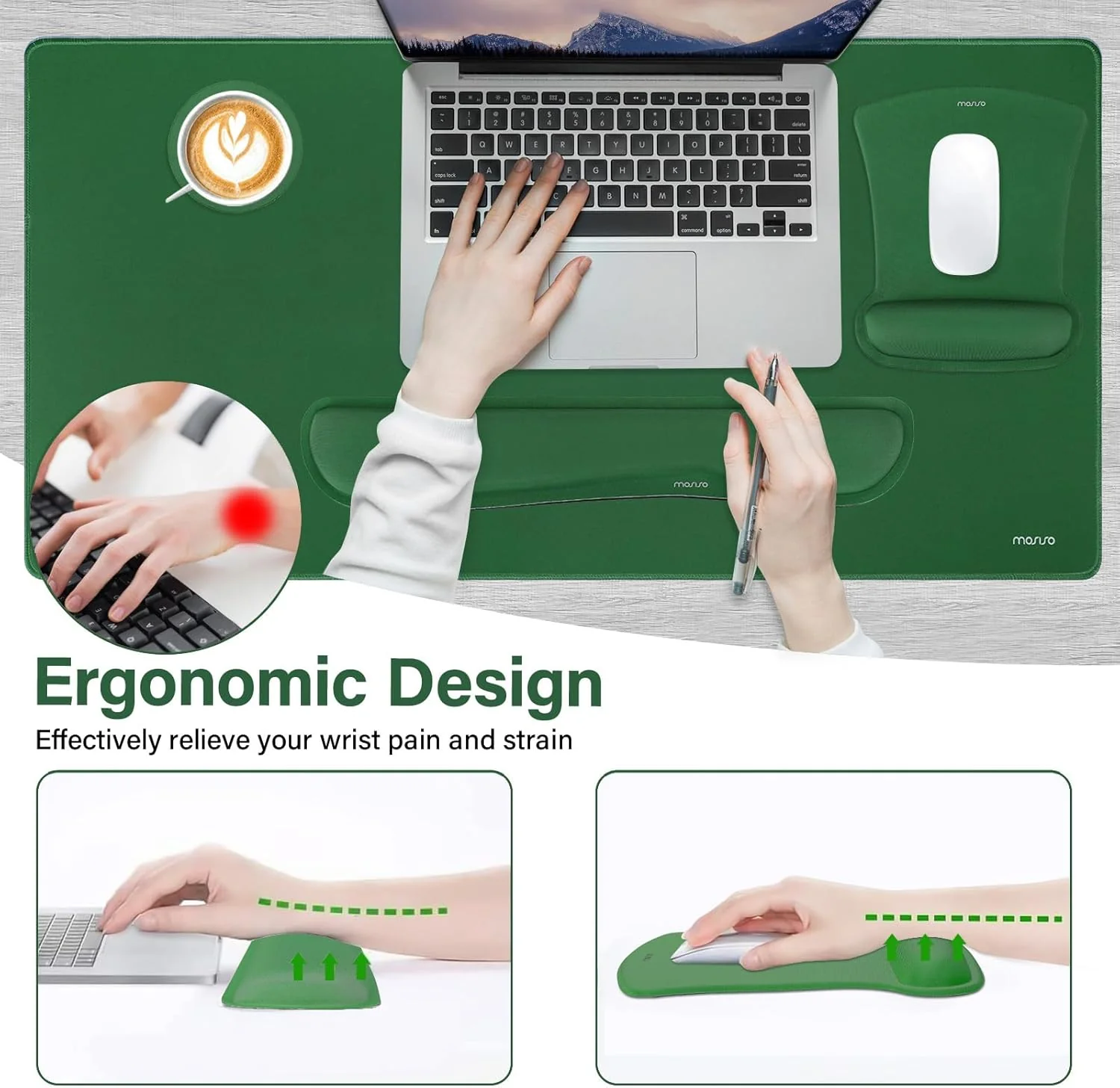 MOSISO Schreibunterlage Matte Tastatur Mauspad Set, 4-in-1 Ergonomisches Mousepad&Tastatur Handgelen - Image 3