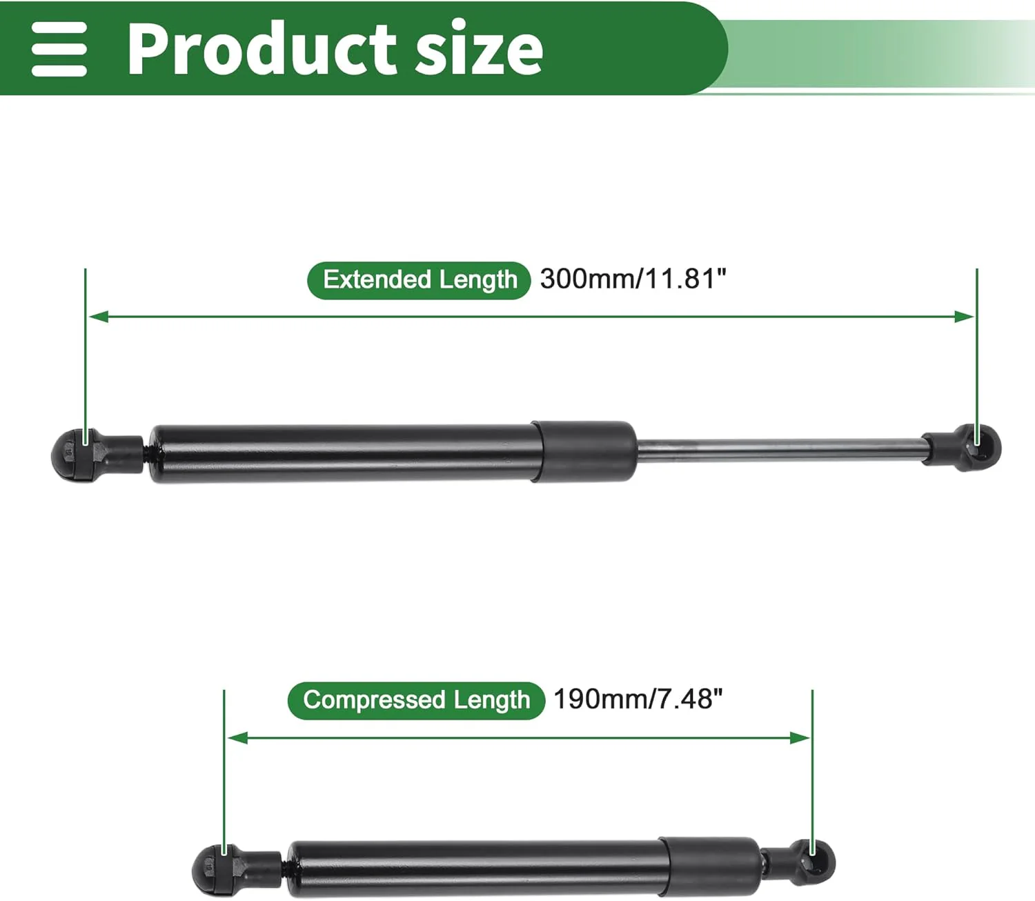 Motoforti 300mm/11.81" Gasdruckfedern 22lb/100N/10kg Gasfedern Schwarz Kohlenstoffstahl 1 Stück RV A - Image 4