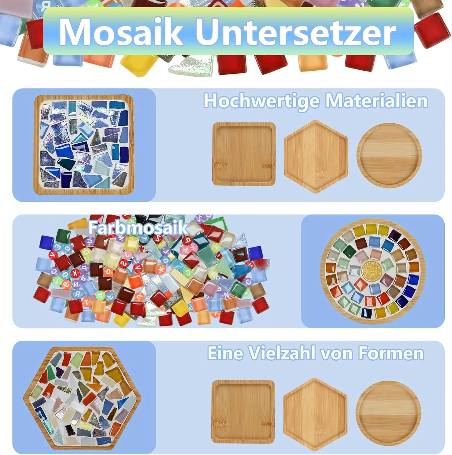 MOVATEK DIY Mosaik Untersetzer Bastelset für Erwachsene – 6 Stück Glas-Mosaik Untersetzer zum Selbst - Image 5