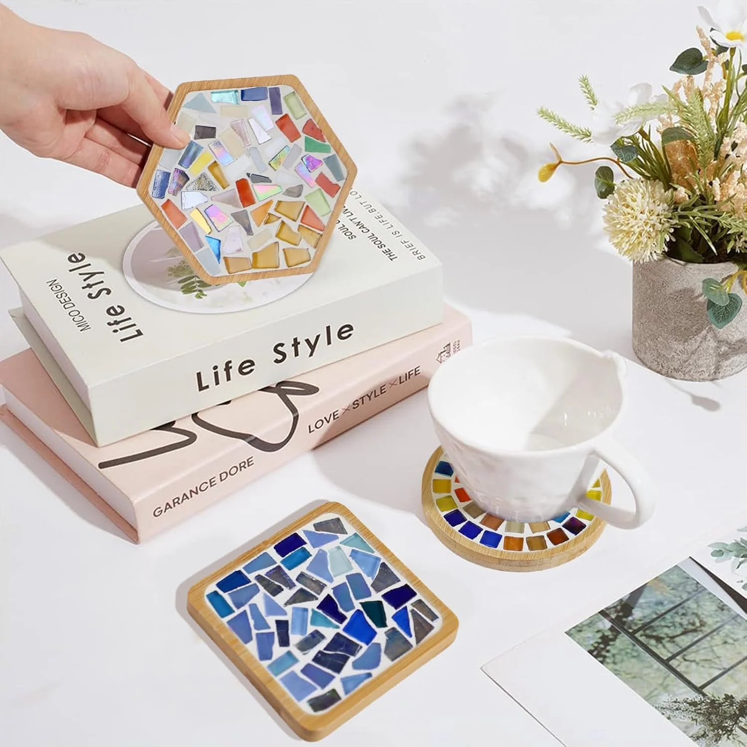 MOVATEK DIY Mosaik Untersetzer Bastelset für Erwachsene – 6 Stück Glas-Mosaik Untersetzer zum Selbst - Image 7