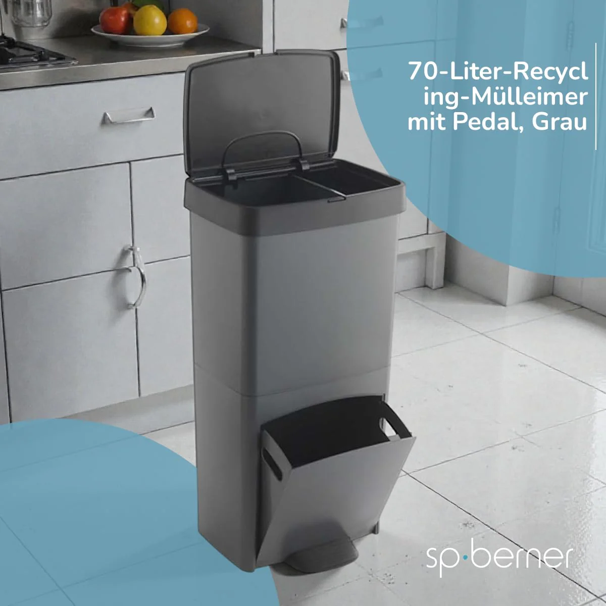Müll- oder Recyclingbehälter 70L, VERTIKAL, 2 Fächer, Abfallbehälter, 76 cm, einfache Handhabung - Image 3