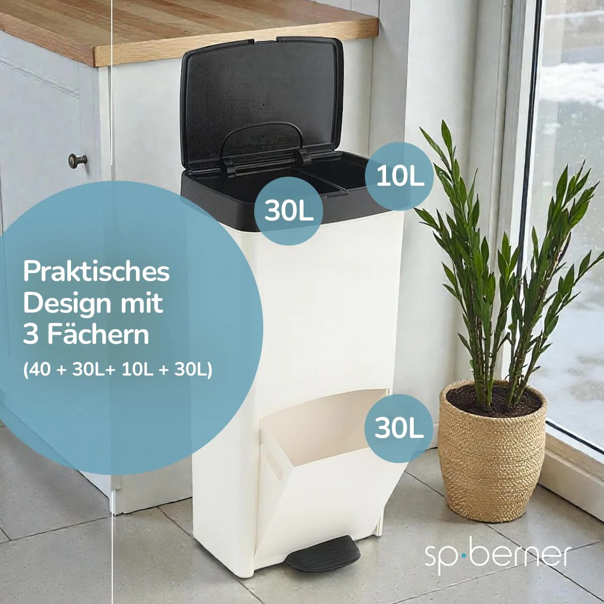 Müll- oder Recyclingbehälter 70L, VERTIKAL, 2 Fächer, Abfallbehälter, 76 cm, einfache Handhabung - Image 4