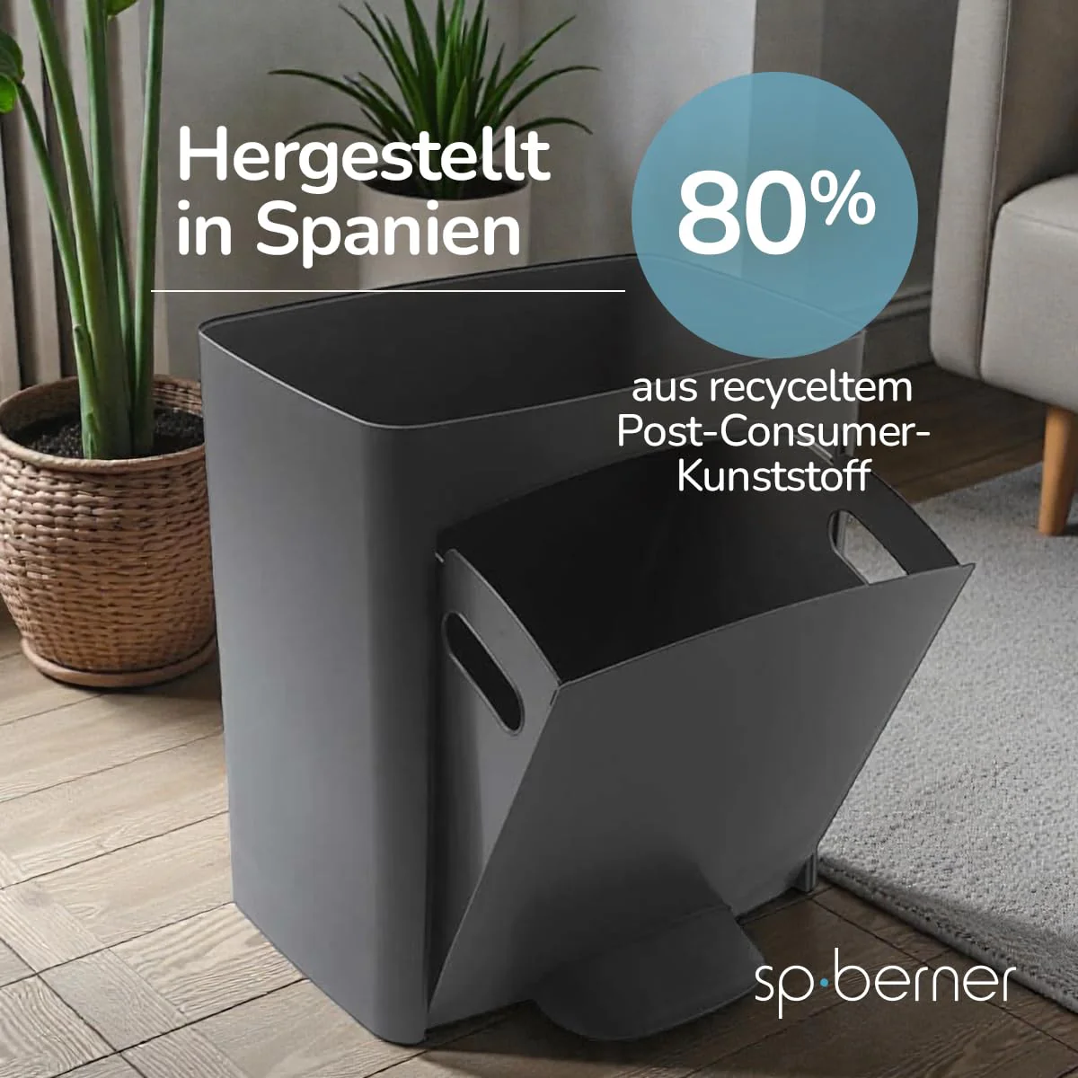 Müll- oder Recyclingbehälter 70L, VERTIKAL, 2 Fächer, Abfallbehälter, 76 cm, einfache Handhabung - Image 6