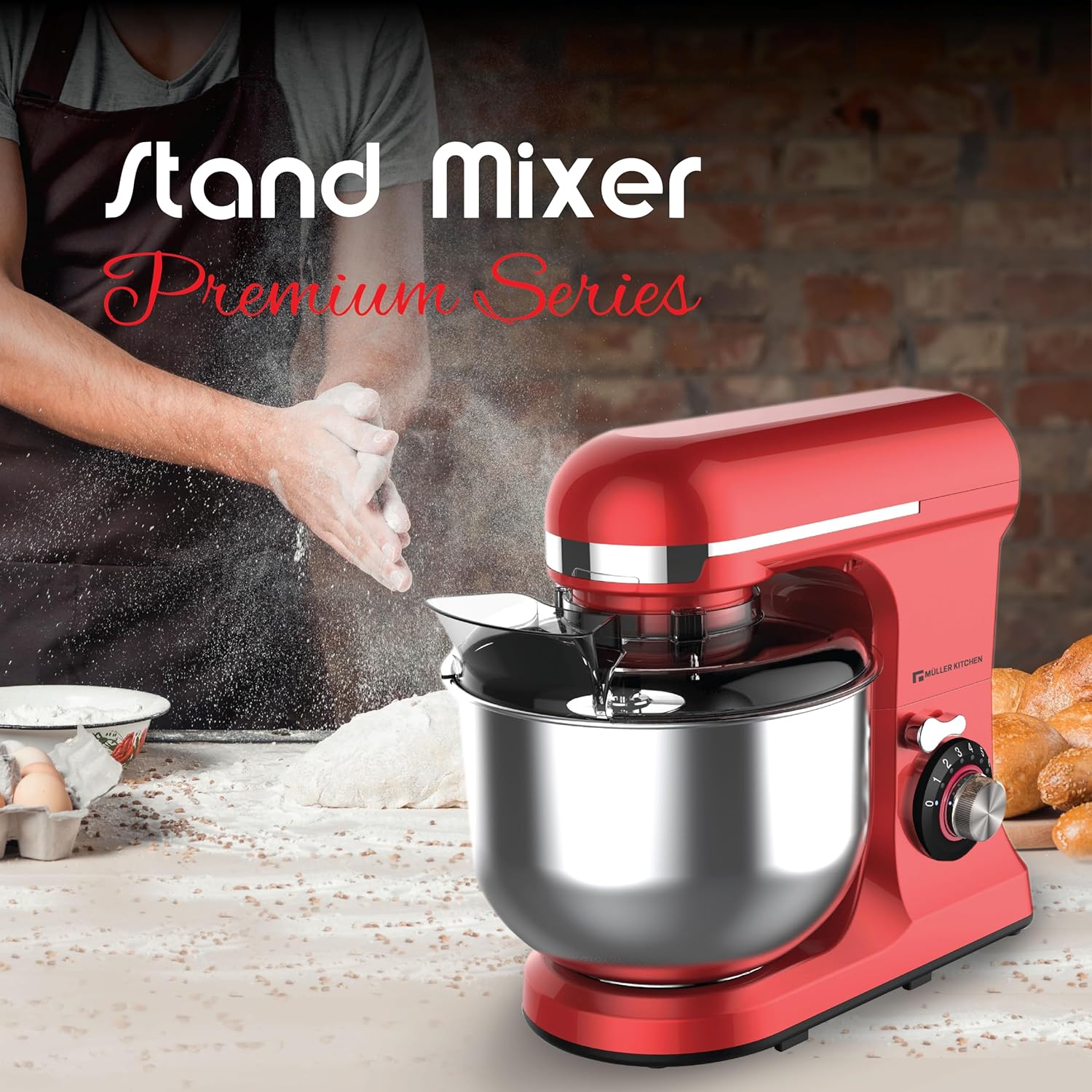 Müller Kitchen MK-6039 Küchenmaschine 7L inkl. Schneebesen, Knethaken und Rührhaken, Staubabdeckung - Image 2