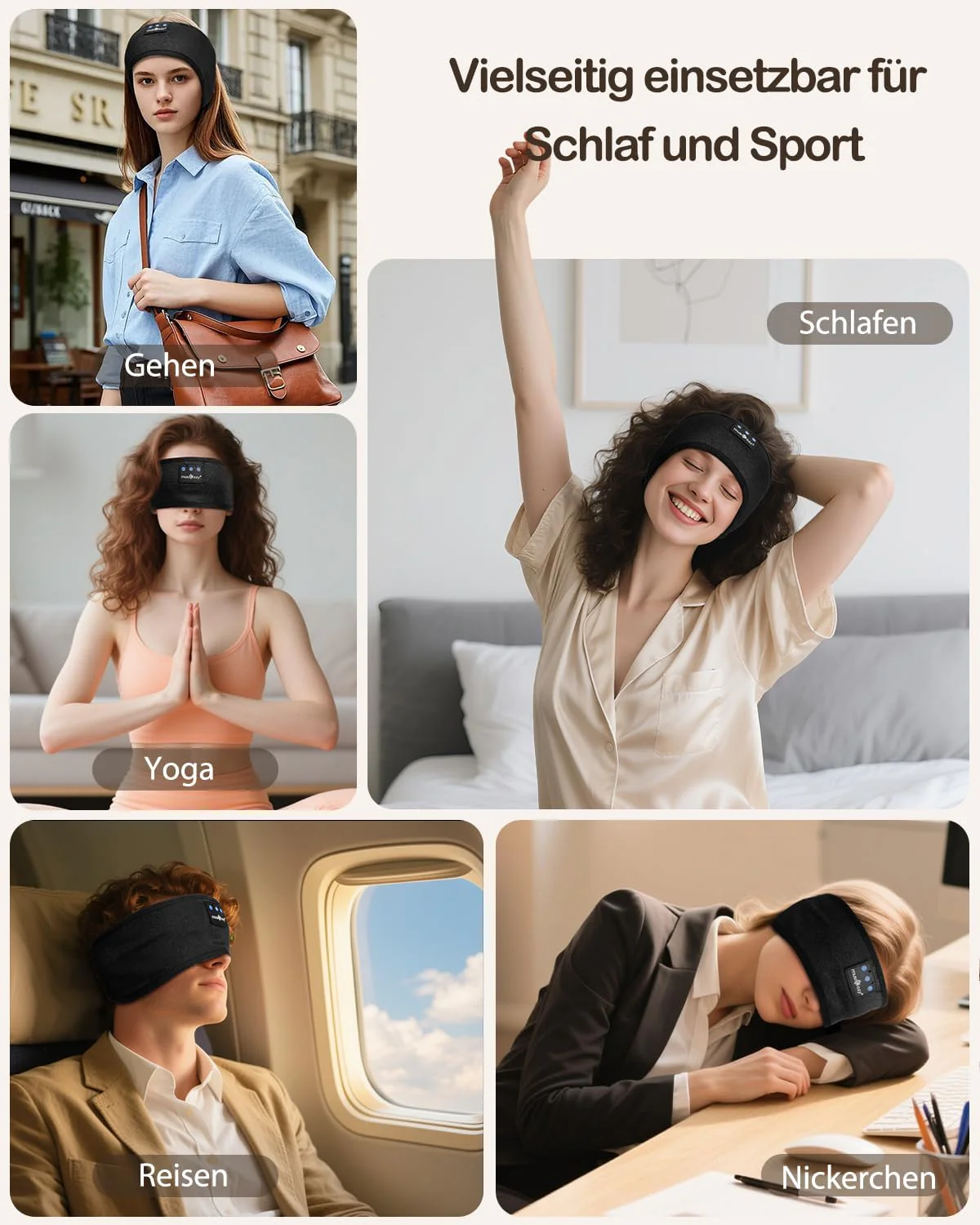 MUSICOZY Schlafkopfhörer Bluetooth, Schlaf Kopfhörer Stirnband Schlaf-Ohrhörer Headband Kabellos Spo - Image 7