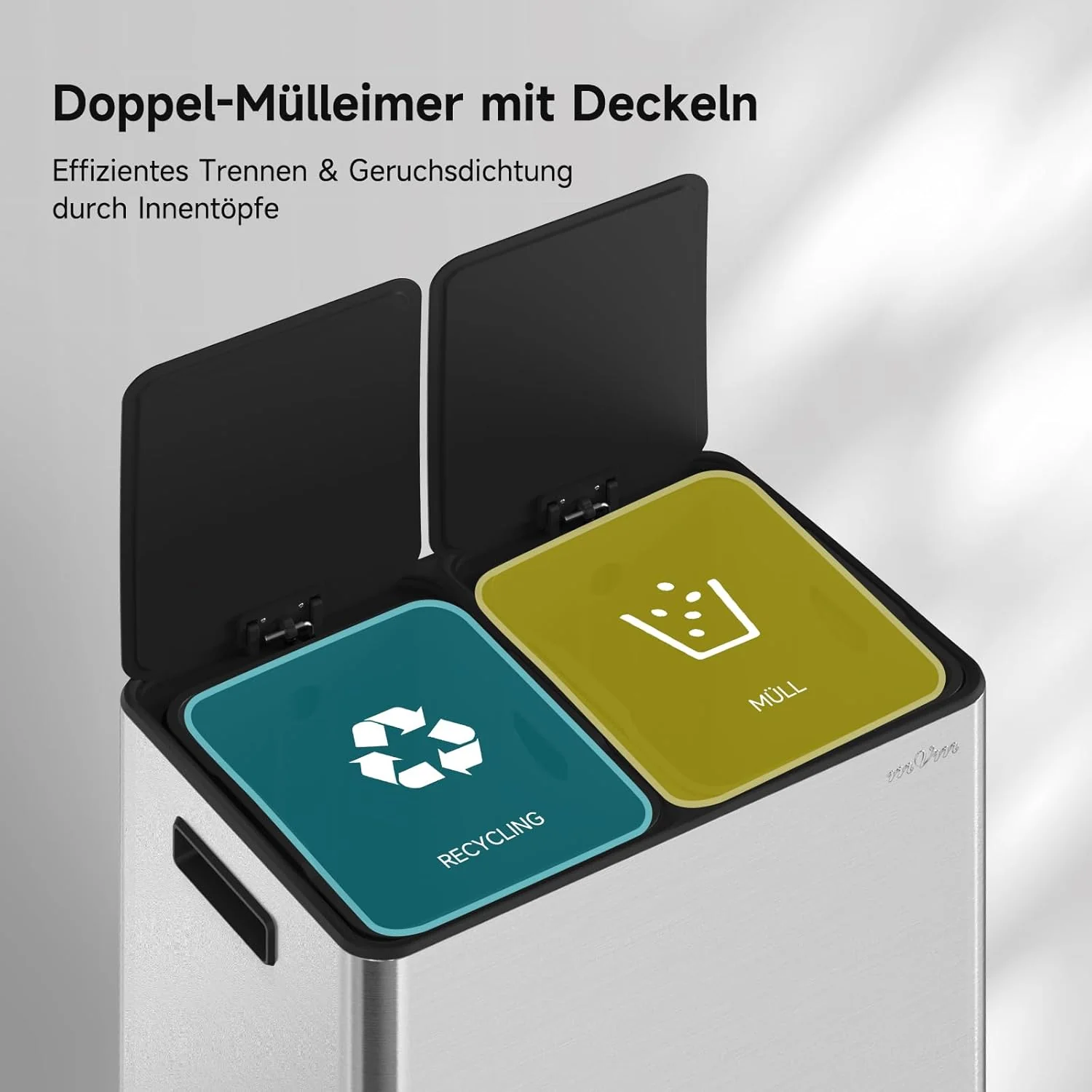 mVm Mülleimer Küche,60 Liter Treteimer,2 x 30 Liter Treteimer, 2 Fächer, Mülltrennsystem, Abfalleime - Image 2