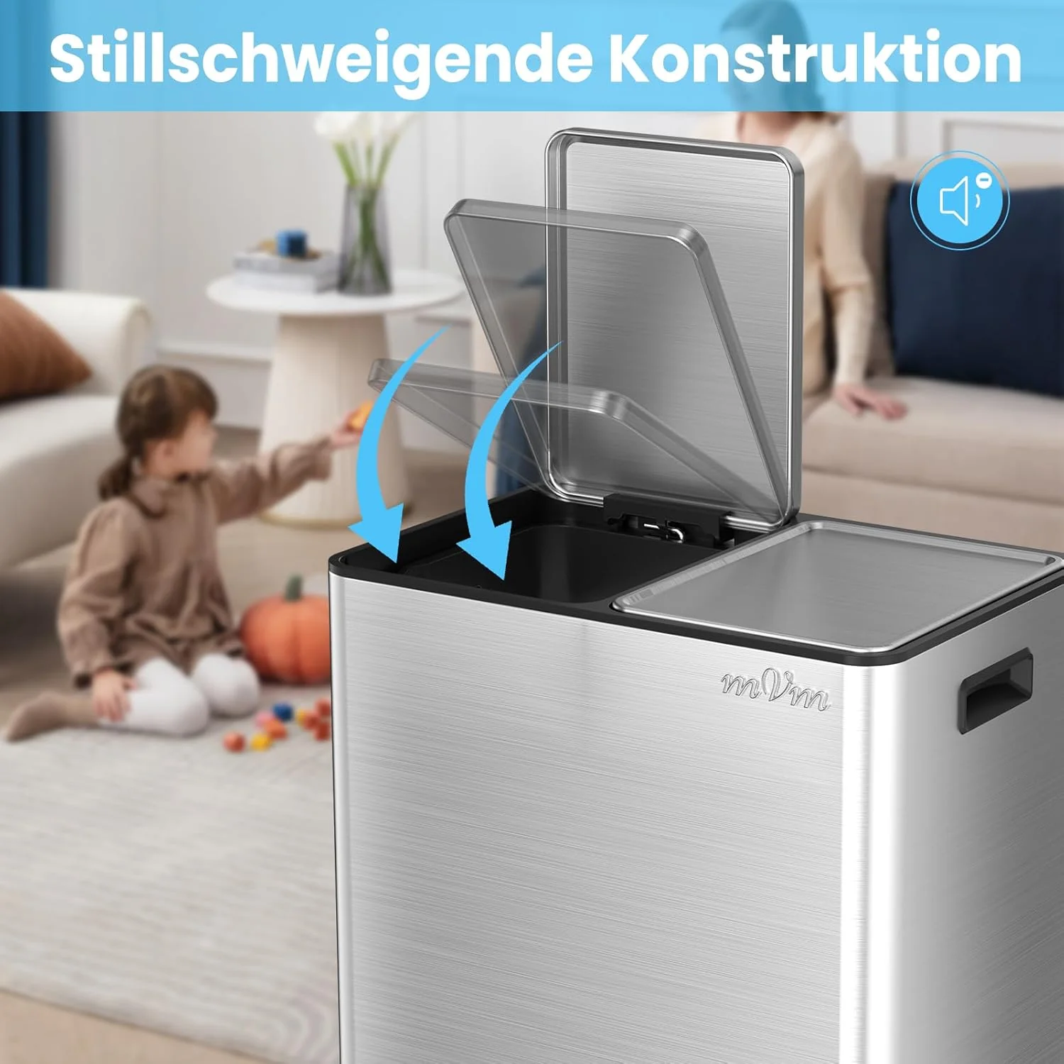mVm Mülleimer Küche,60 Liter Treteimer,2x30L Doppelter Abfalleimer 2er-Mülleimer Mülltrennung mit In - Image 6