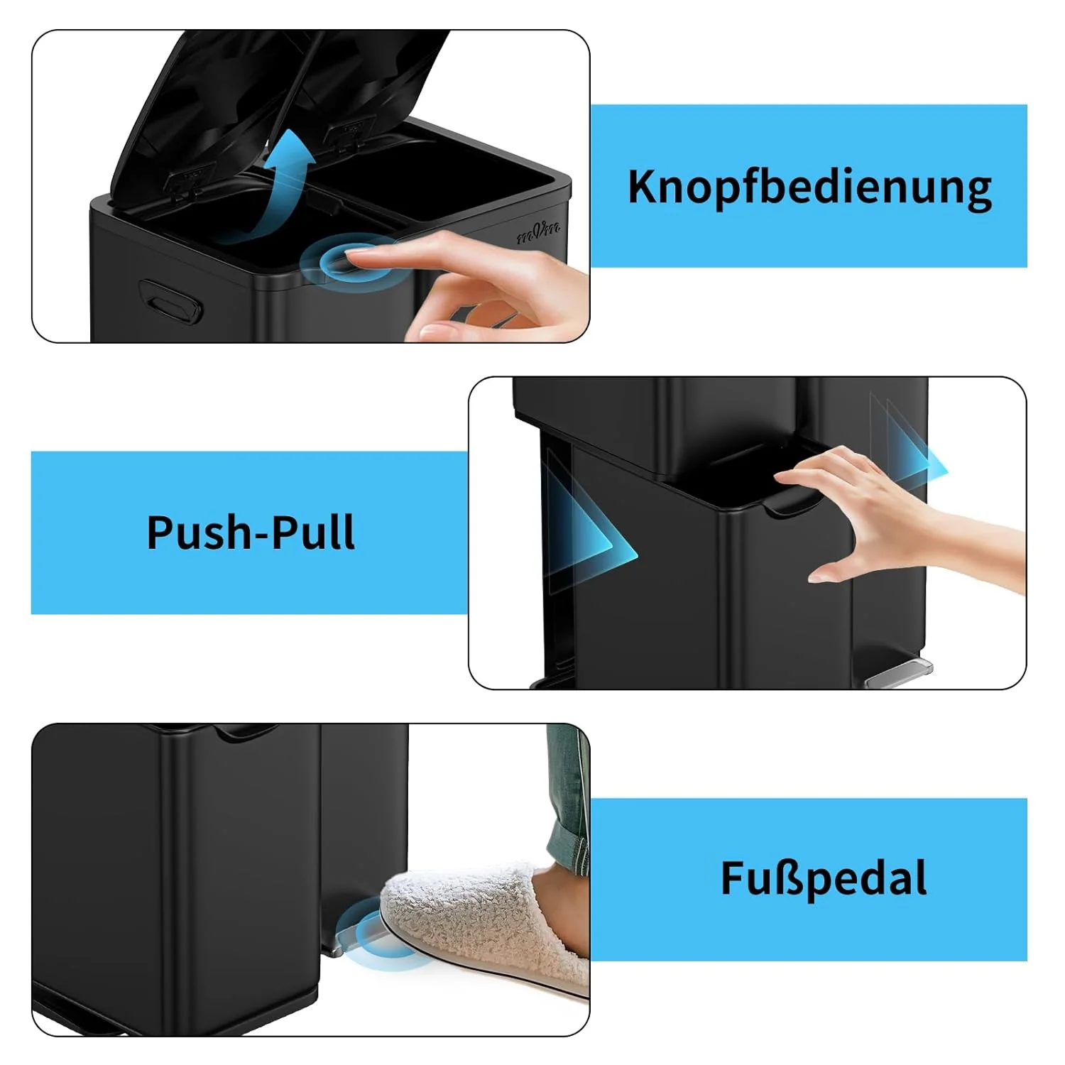 mVm Mülleimer Küche,60 Liter Treteimer,3 Fächer, Mülltrennsystem, Abfalleimer Küche mit Inneneimer a - Image 5