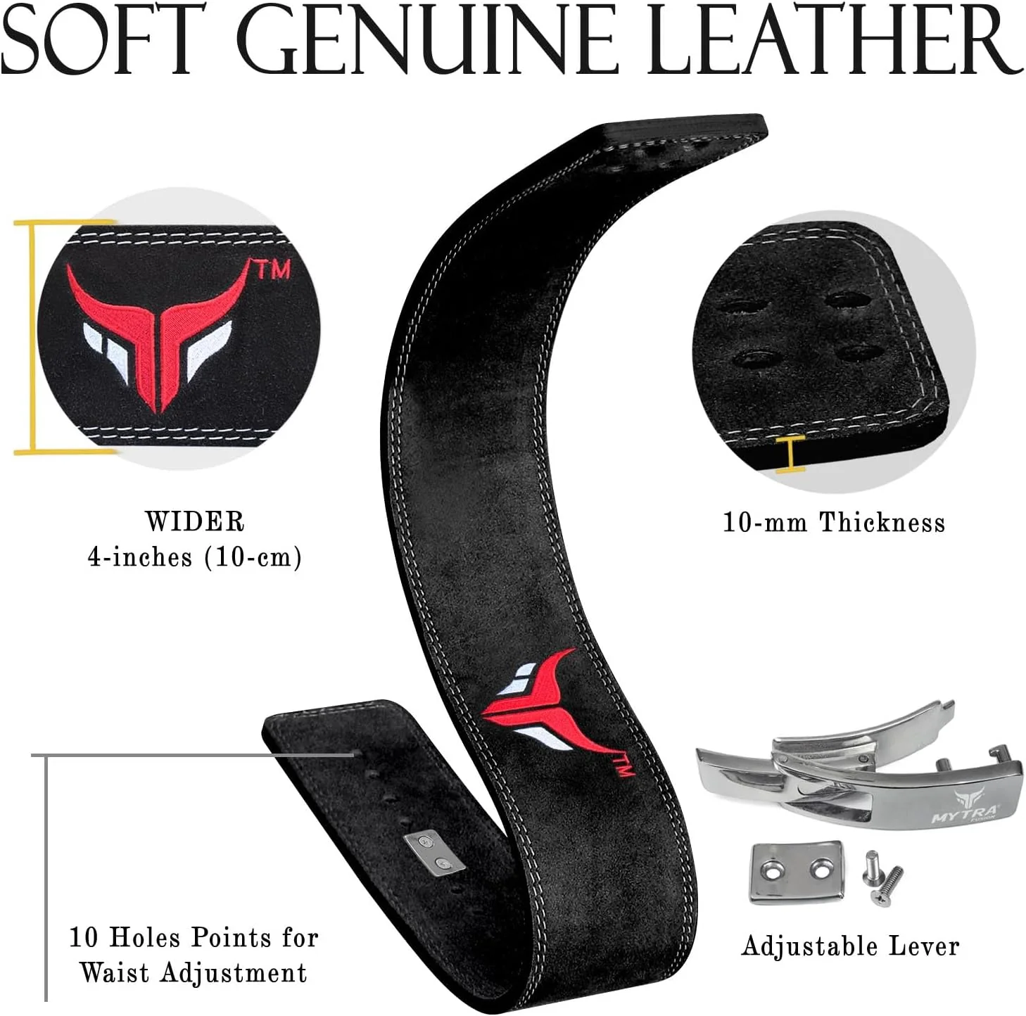 Mytra Fusion gewichthebergürtel 100% Echtes Leder Weightlifting Belt weisse Schnalle, Lifting Belt f - Image 2