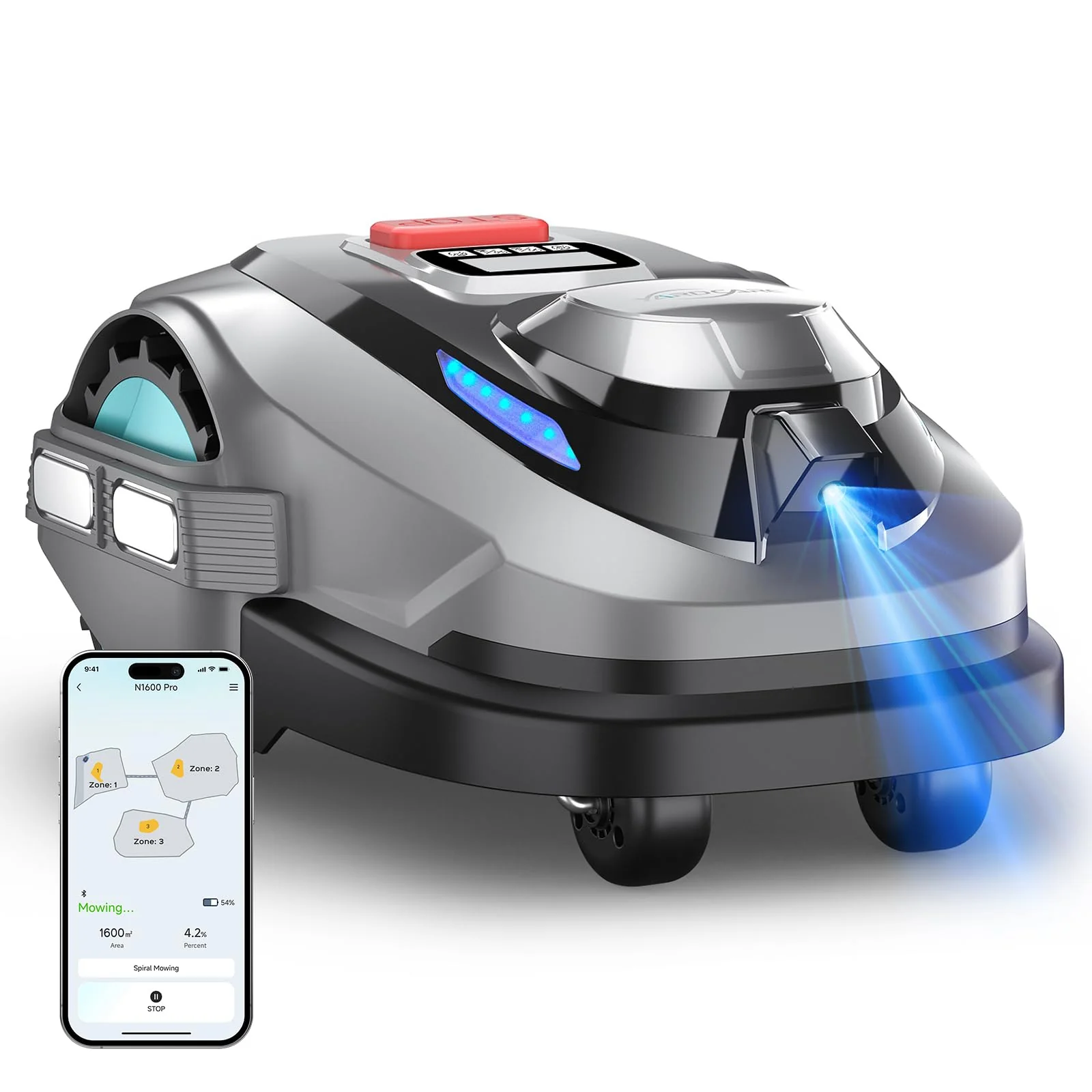N1600PRO Mähroboter ohne Begrenzungskabel,Max.1600 m²,RTK+Vision Rasenmäher Roboter,Multizonen-Manag