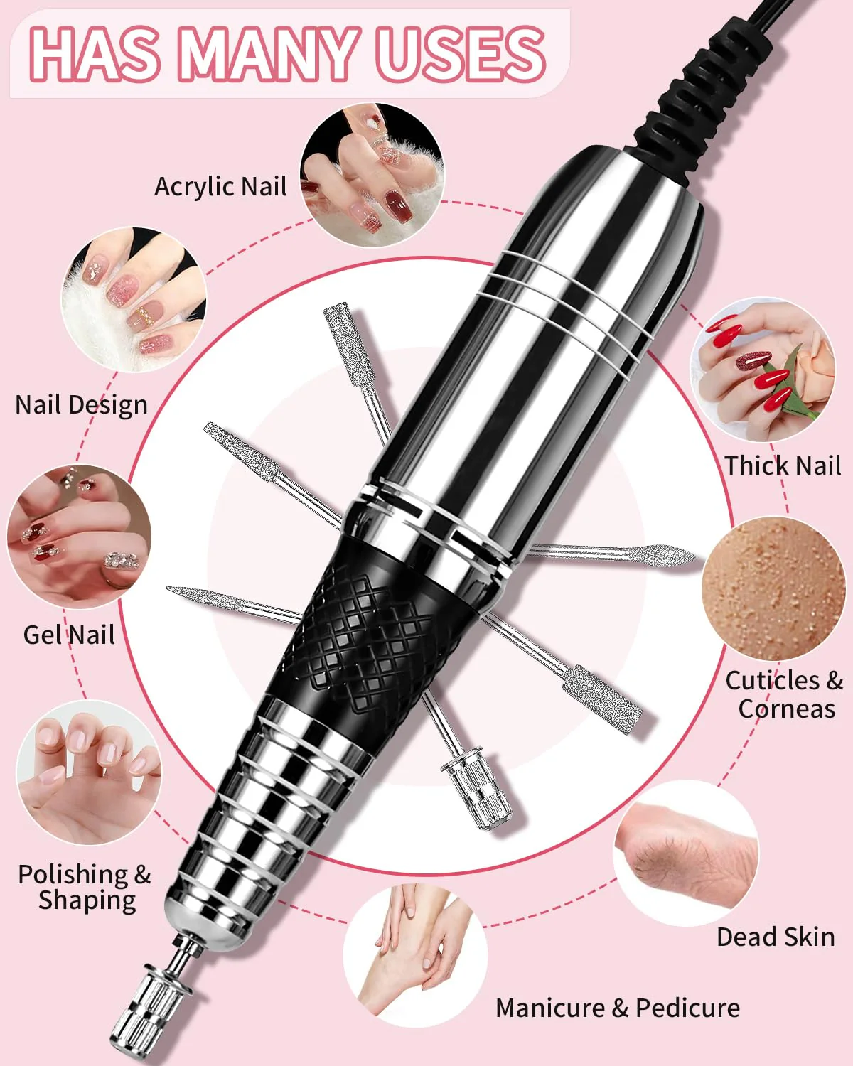 Nagelfräser, Fräser für Gelnägel 45000RPM, Nagelfeile Elektrisch, mit Pedalen/Touch-Modus, Elektrisc - Image 3