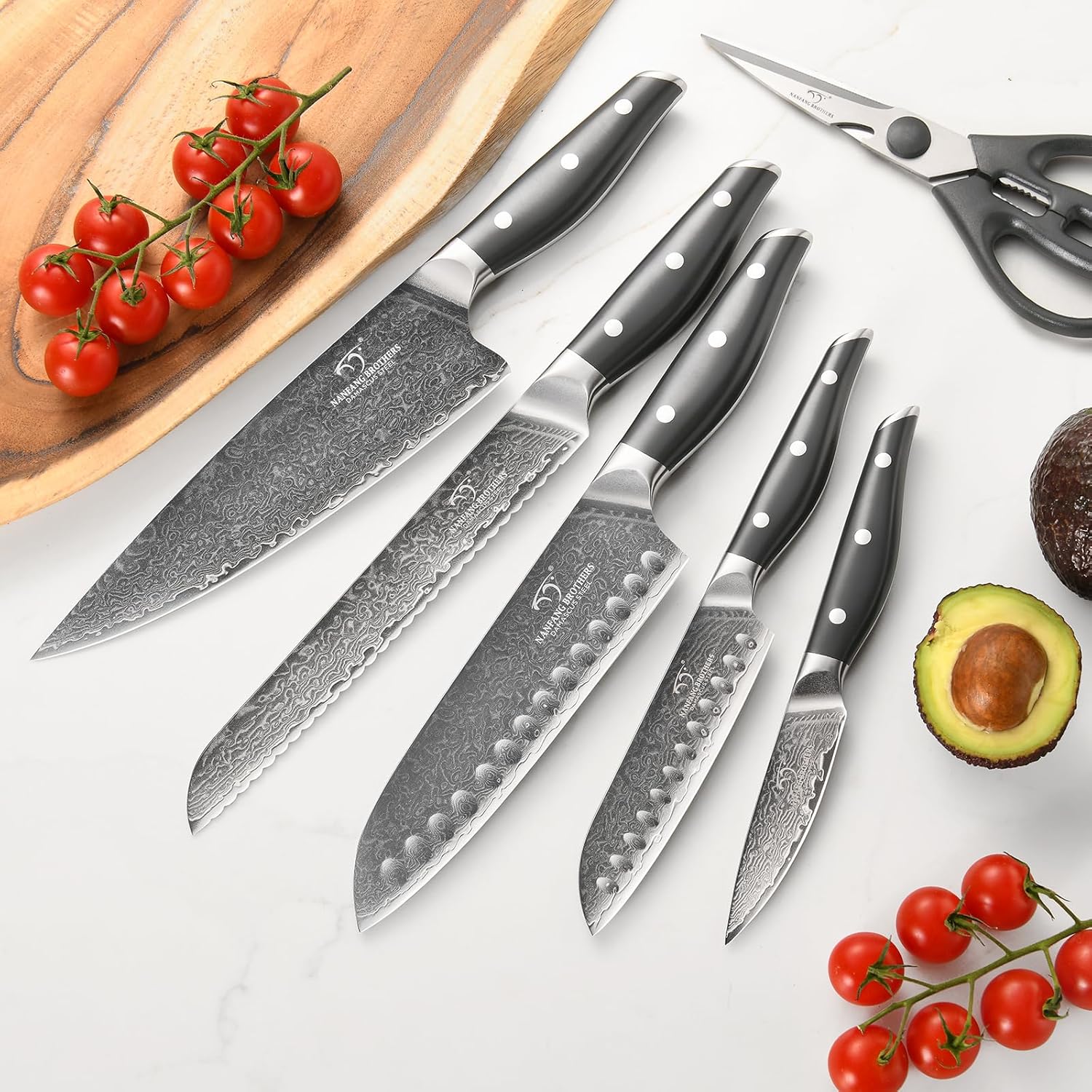 NANFANG BROTHERS Damascus Kitchen Knife Set 7 Piece with Block, Non-Slip ABS Handle, Ultra Sharp Sta - Image 7