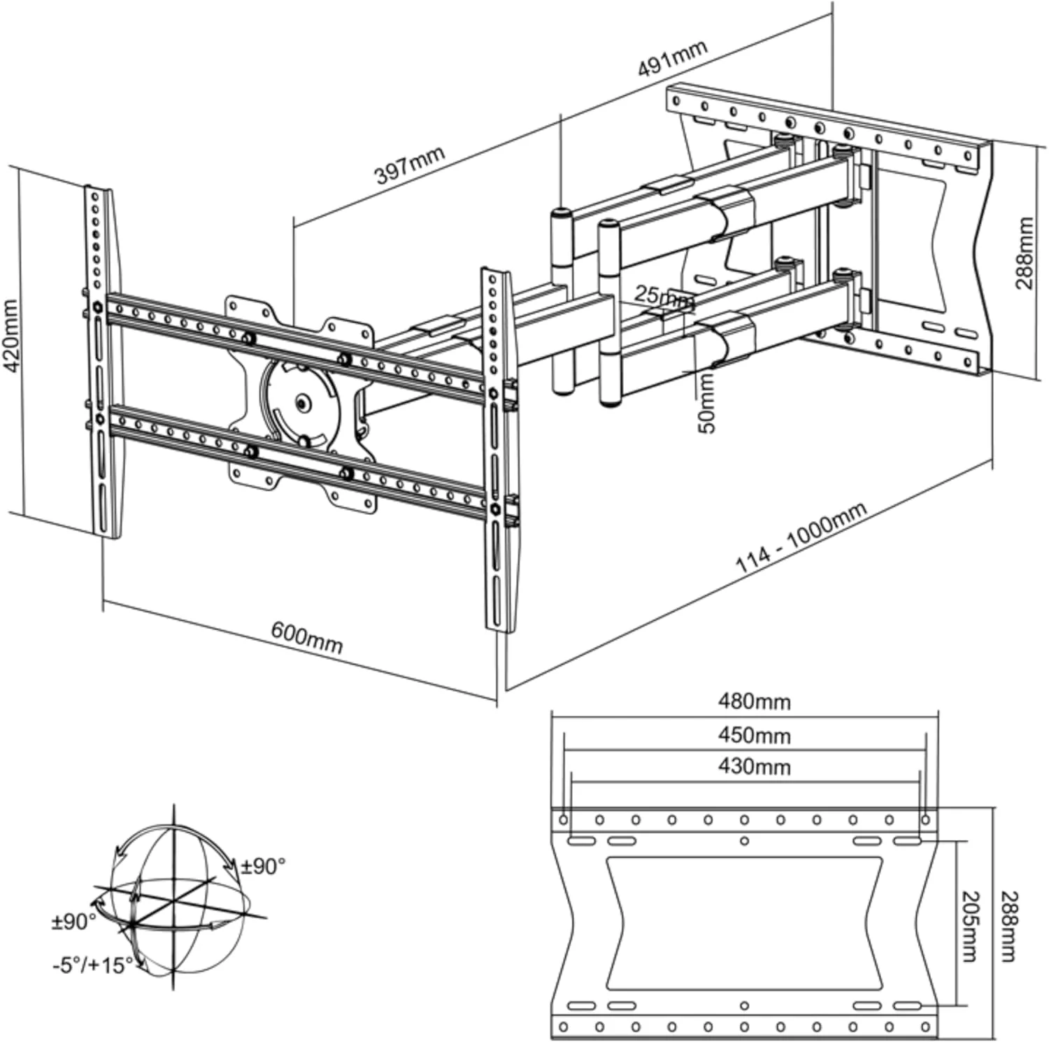 Nanook 4100 Langarm-TV-Wandhalterung für 42-85-Zoll-Fernseher, Extra langer Auszug bis zu 100 cm, St - Image 7