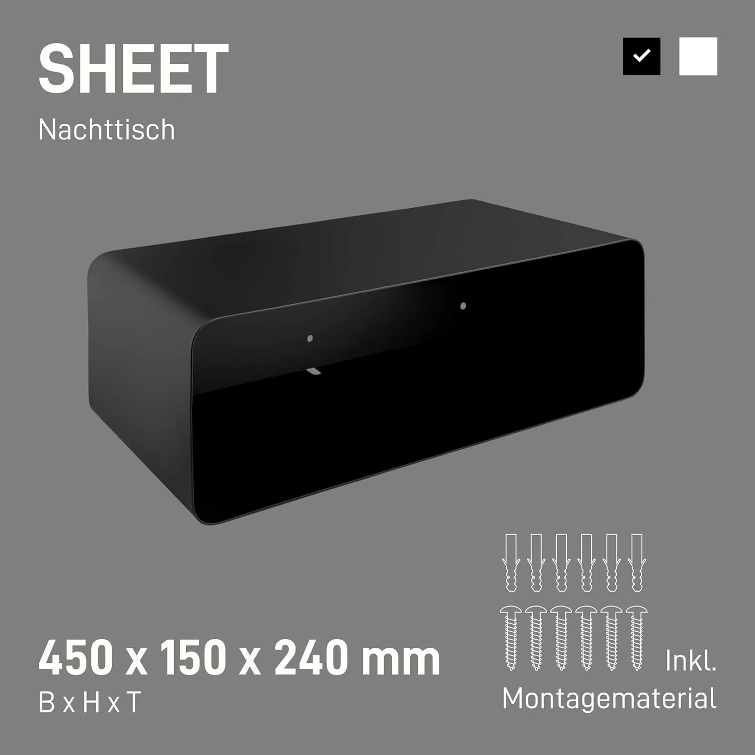 Natural Goods Berlin 1x Nachttisch Sheet - Schwarz Metall 45 x 24 x 15 cm - Hängender Nachttisch sch - Image 3