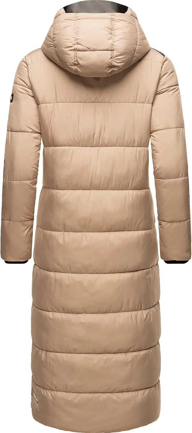Navahoo Damen Wintermantel Warmer Steppmantel lang mit Abnehmbarer Kapuze Isalie XS-XXL L Taupe, L T - Image 4