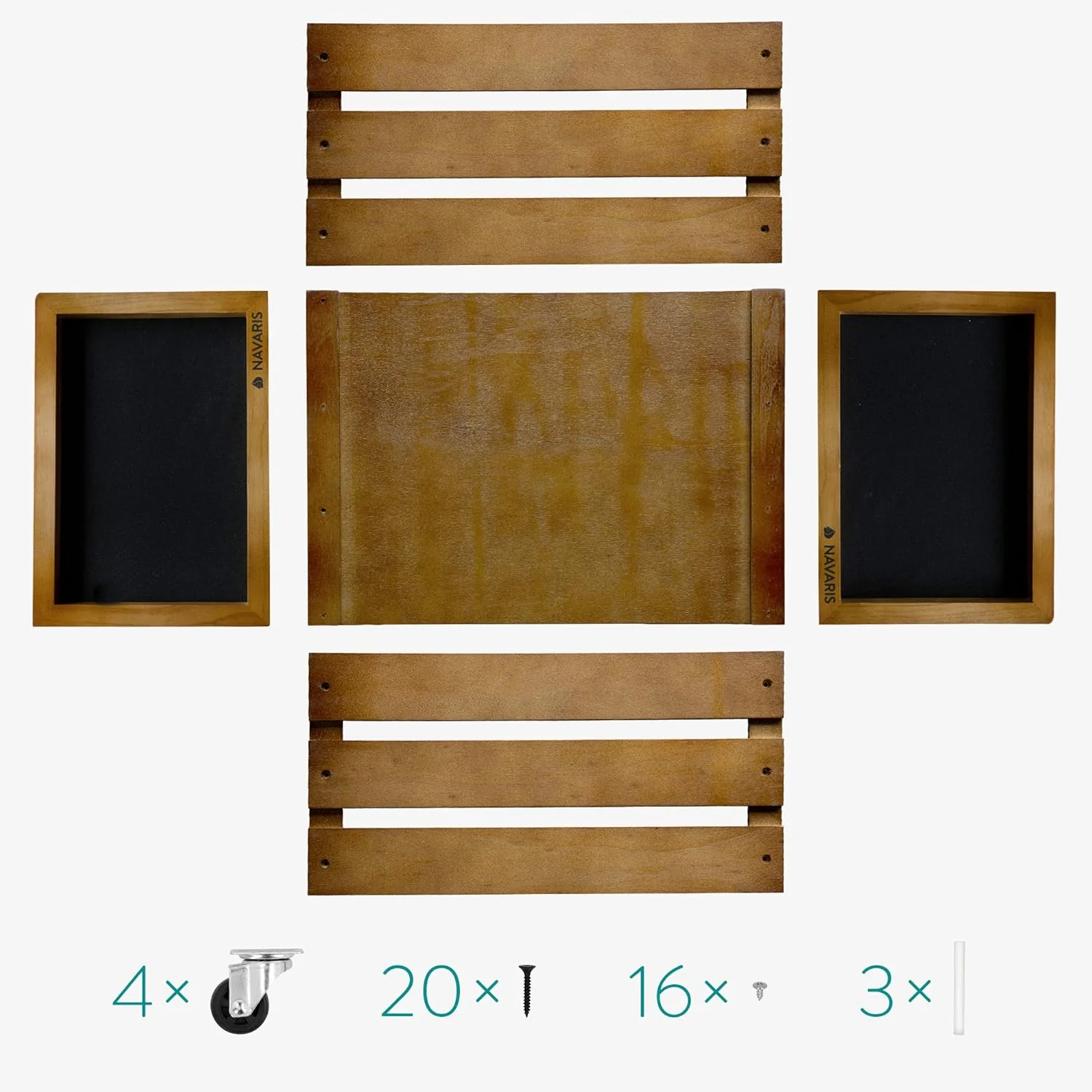 Navaris Holz Schallplatten Kiste mit Kreidetafel - mit Rädern - 42,9 x 34,4 x 28 cm - für bis zu 80 - Image 4