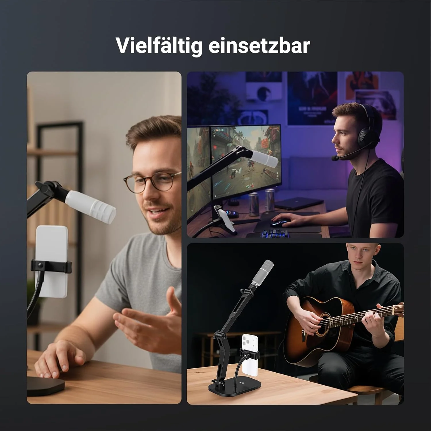 NEEWER Microphone Stand, Tisch Mikrofonständer mit Handyhalterung flexiblem Arm, verstellbare Mikrof - Image 7