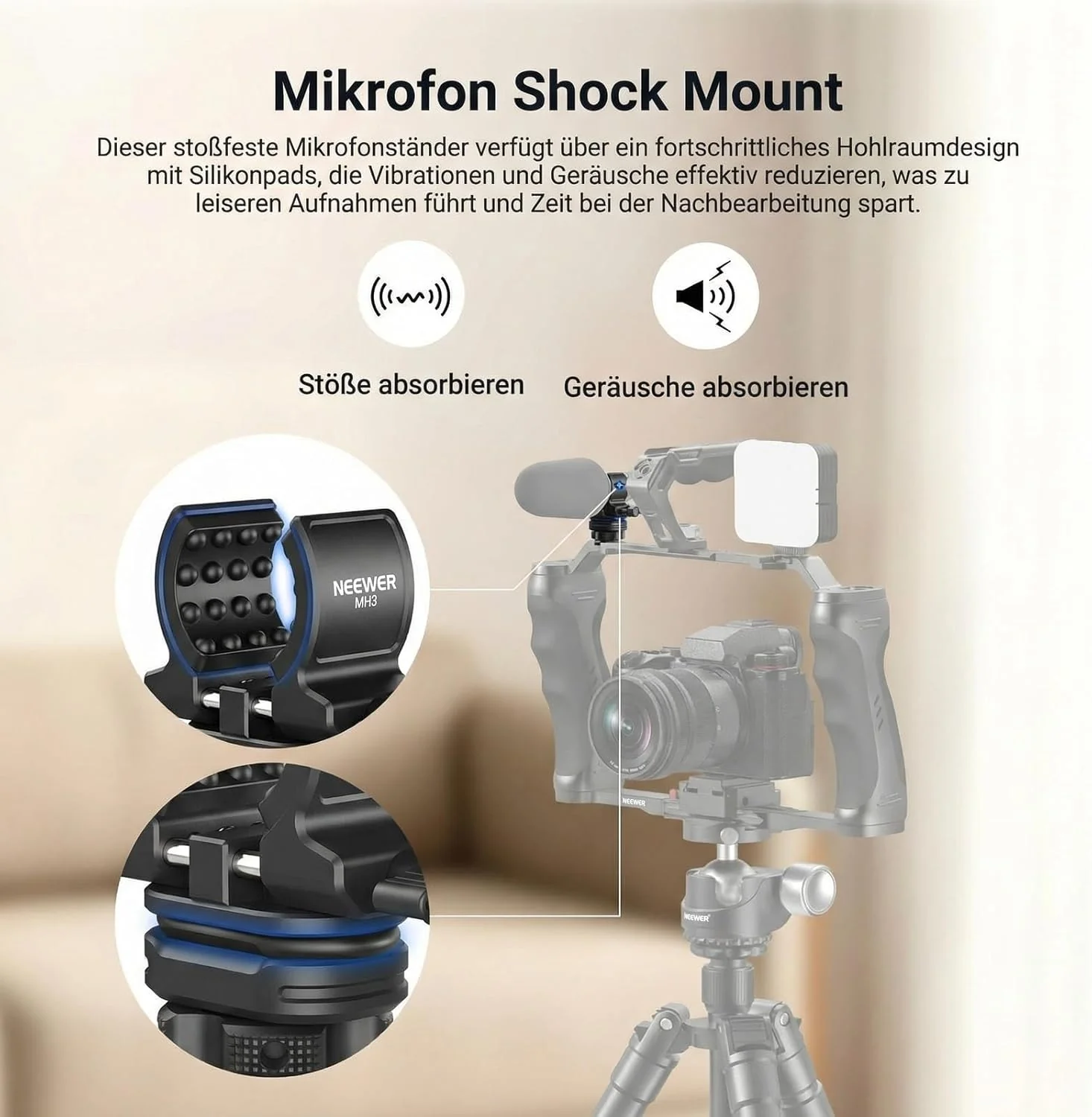 NEEWER Mikrofon Halterung mit Cold Shoe Adapter, geräuschdämpfende und stossdämpfende Microphone Mou - Image 2