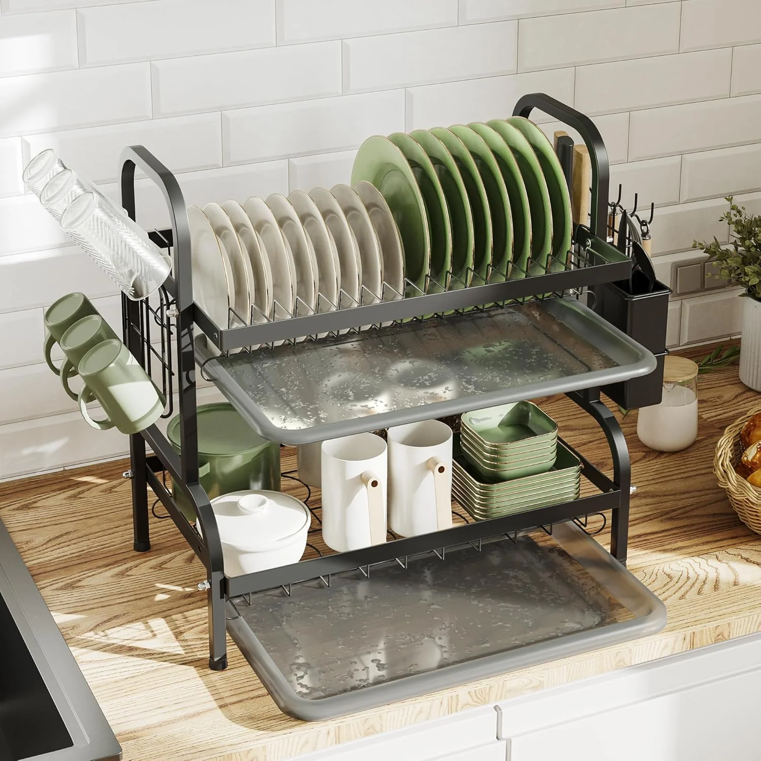 NETEL 2 Ebenen Abtropfgestell, abtropfgestell Geschirr mit Tropfschalen Besteckhalter Becherhalter G - Image 5