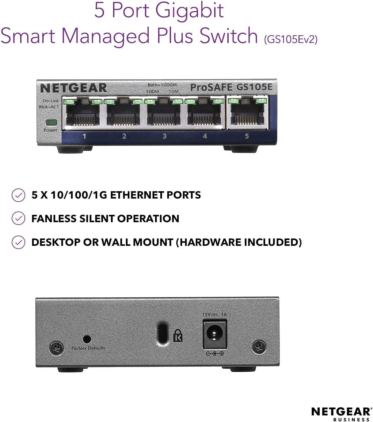 Netgear GS105E-200UKS ProSAFE Plus 5 Port Gigabit Ethernet Switch 5 Port verwaltet, 5 Port verwaltet - Image 2