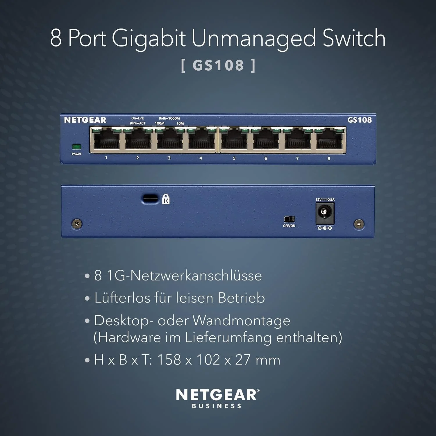 NETGEAR GS108GE LAN Switch 8 Port Netzwerk Switch (Plug-and-Play Gigabit Switch LAN Splitter, LAN Ve - Image 2