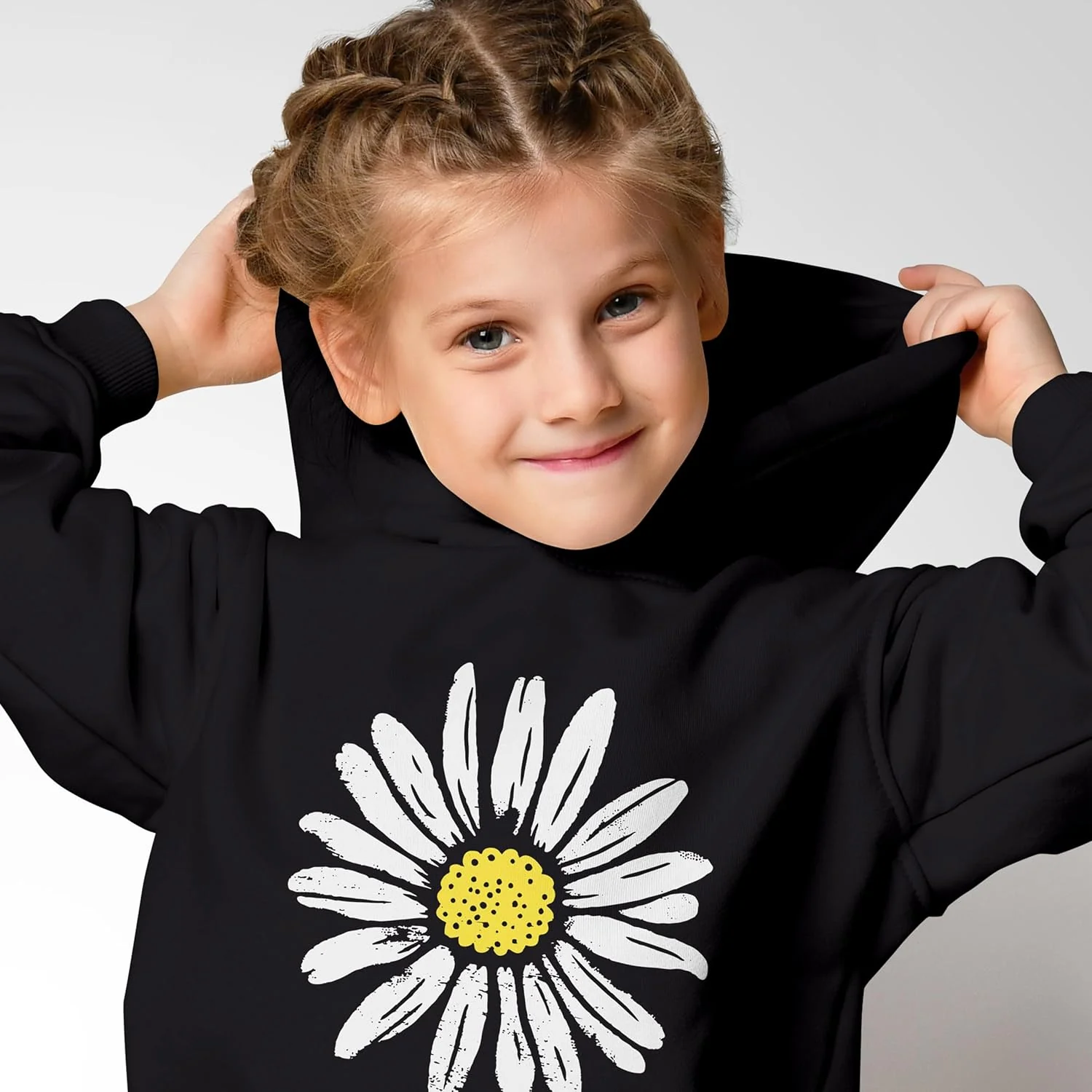 Neverless® Kinder Hoodie Mädchen Blumen Aufdruck Kapuzenpullover Sweatshirt Kapuze Schwarz 164, Schw - Image 2