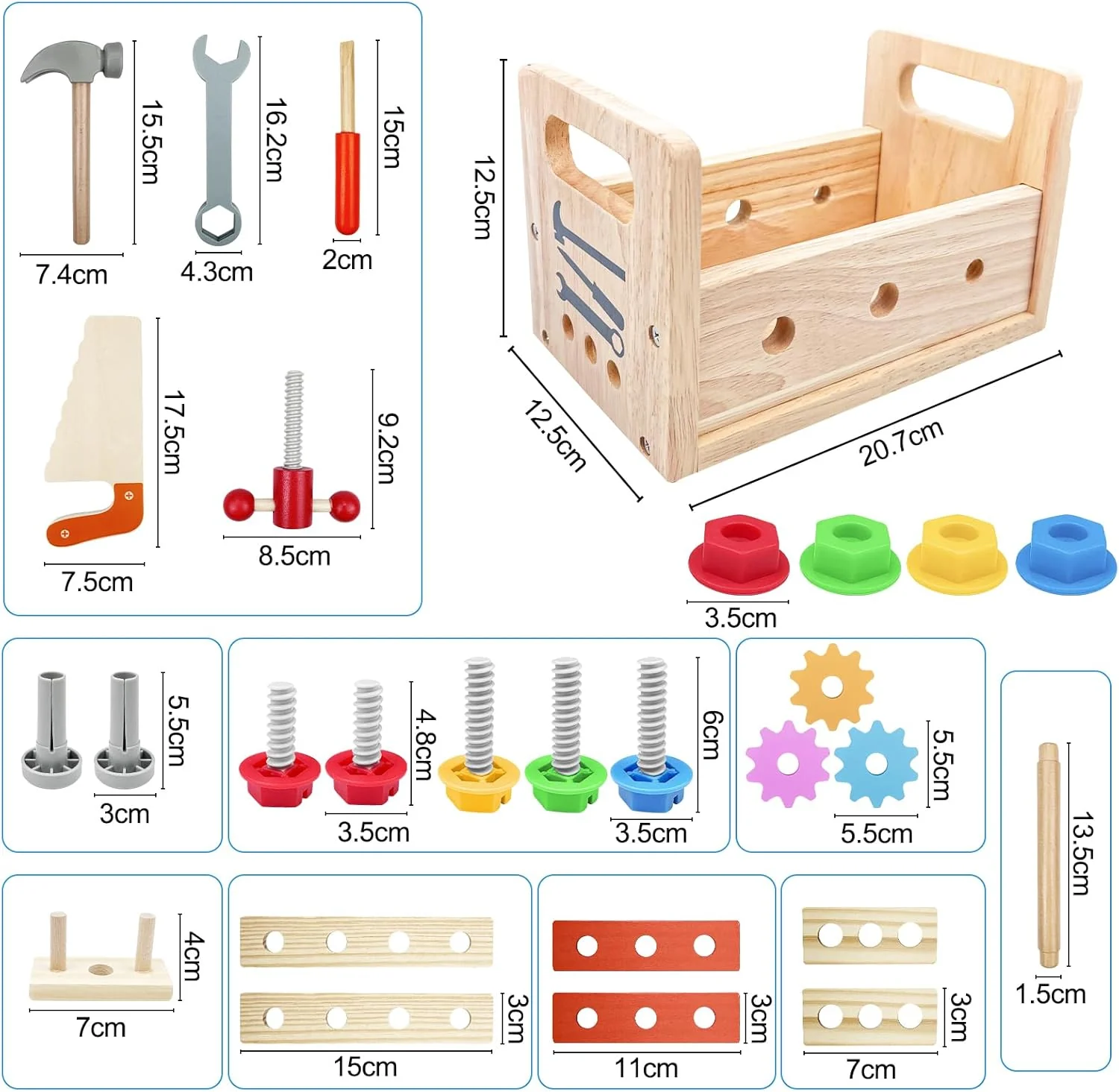 Newpop Werkzeugkoffer Kinder, Kinderwerkzeug, Holzspielzeug Lernspiele, Werkzeugkasten Kinder, Werkz - Image 2