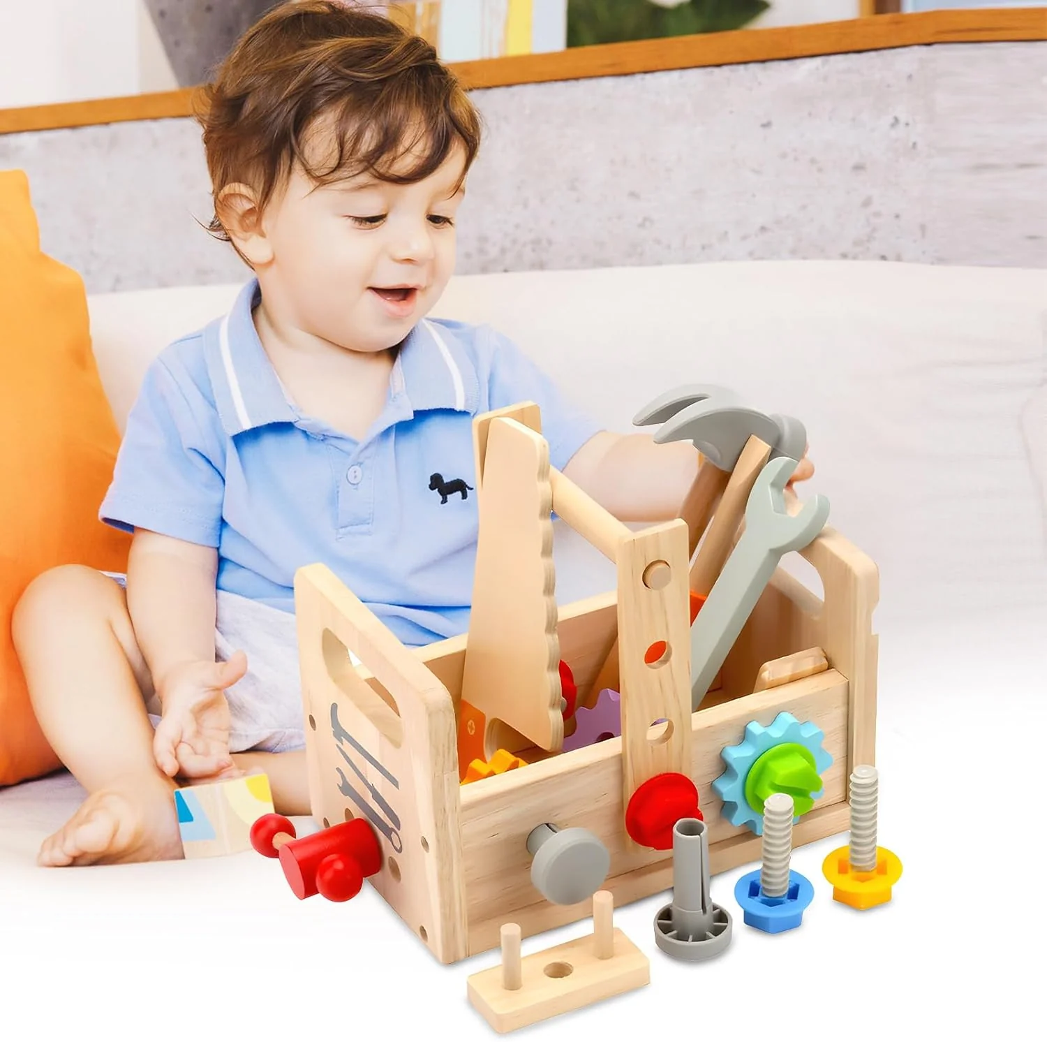 Newpop Werkzeugkoffer Kinder, Kinderwerkzeug, Holzspielzeug Lernspiele, Werkzeugkasten Kinder, Werkz - Image 7
