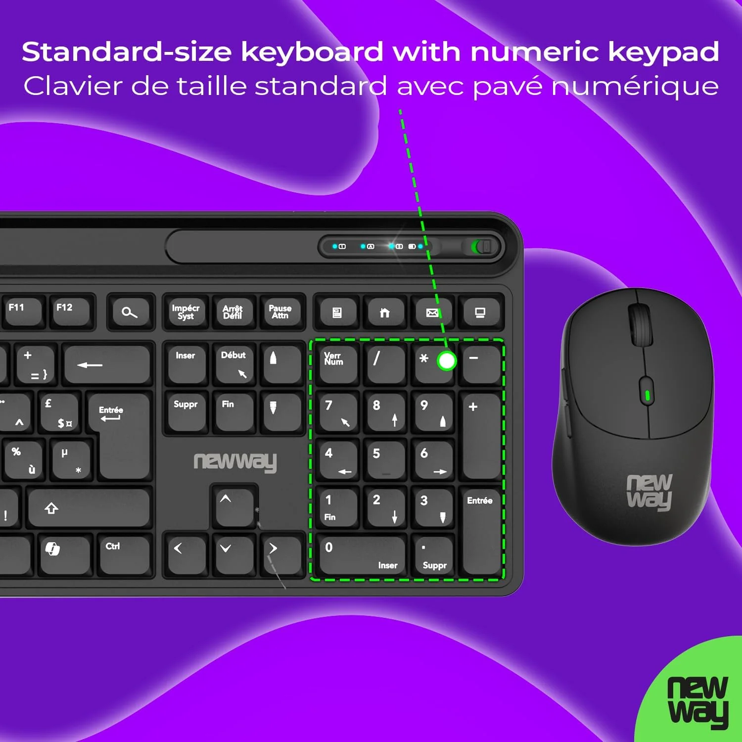 NEWWAY NKMP252 Kabellose Maus-Tastatur, 2,4 GHz, französisches AZERTY-Set, leiser Tipp, 14 Multimedi - Image 6