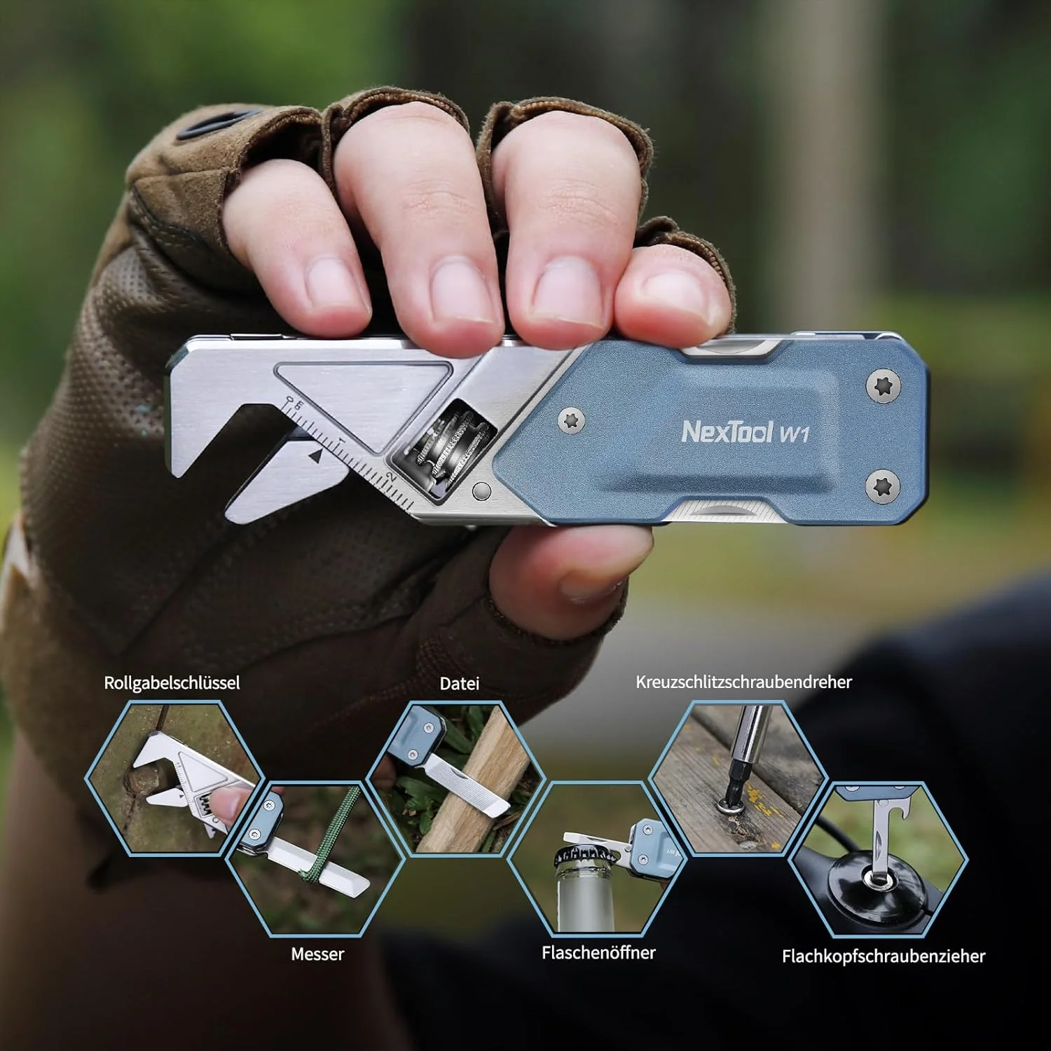 NexTool W1 MultiTool, 6 IN 1 Rollgabelschlüssel Multitool Werkzeug Multi Tool Faltbare Zange mit Nyl - Image 6