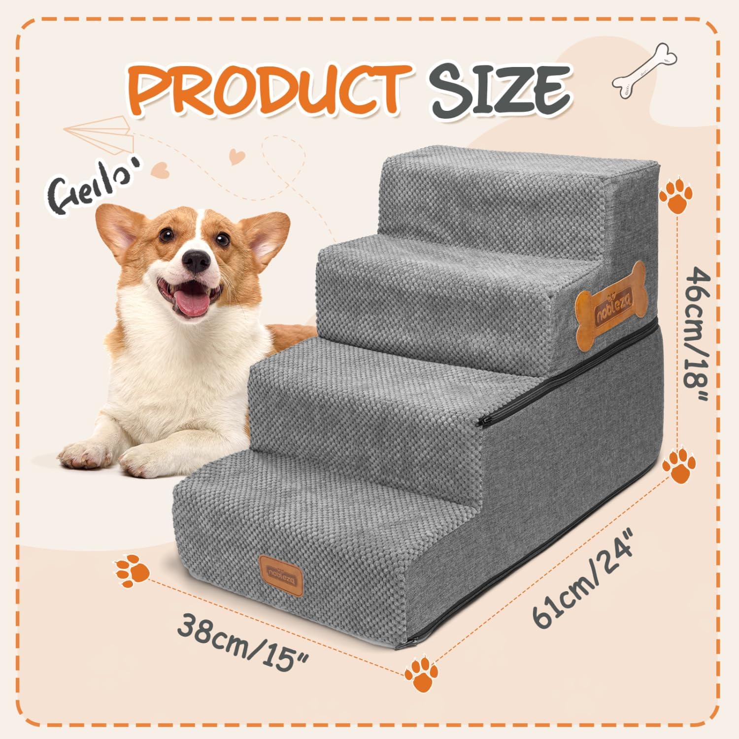 Nobleza Hundetreppe für Kleine Hunde, Hunderampe und Haustiertreppe mit Fusselrolle, 4 Stufen Katzen - Image 2