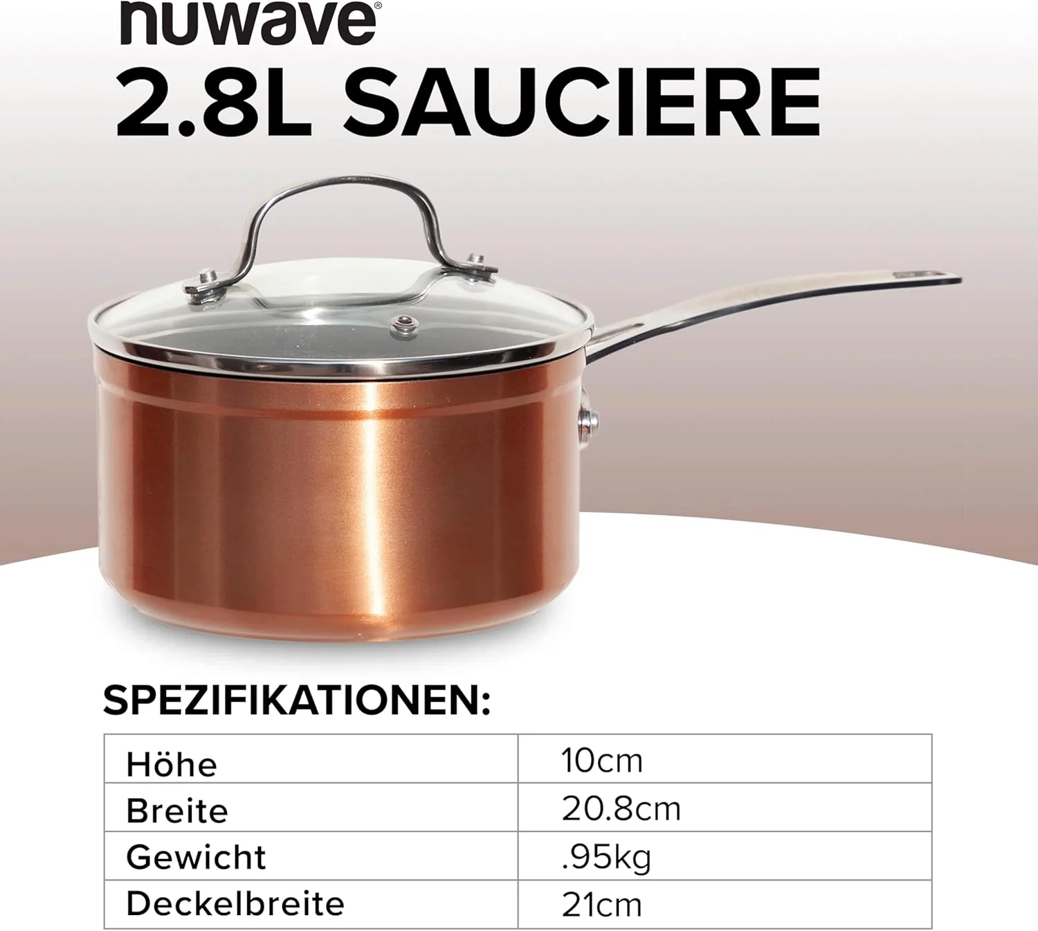 Nuwave 2,8L Gesundes Duralon Blue Keramik Antihaft-Kochtopf in Rustikalem Kupfer, PFAS-frei, Spülmas - Image 4
