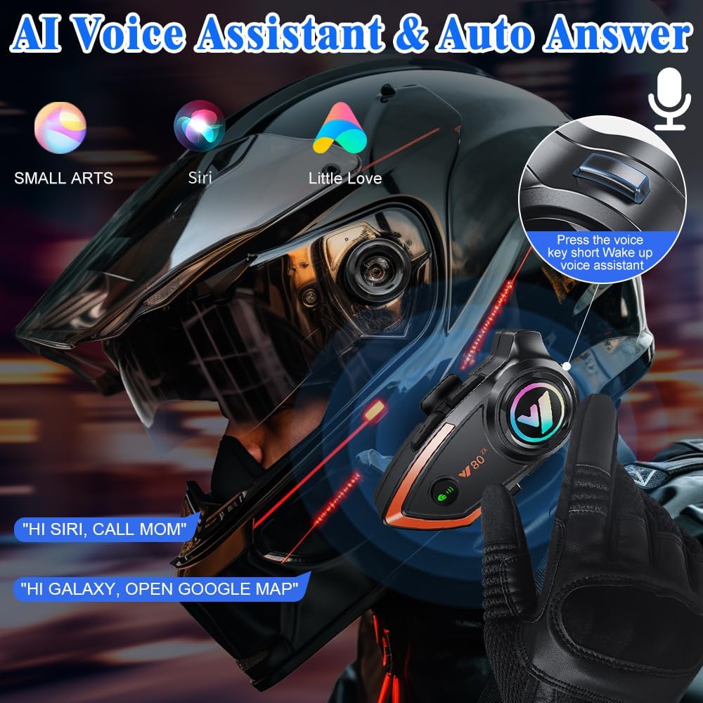 OBEST Gegensprechanlage für Motorradhelm, mit Bluetooth 5.3, HD, Klangqualität, RGB-Licht, Unterstüt - Image 4