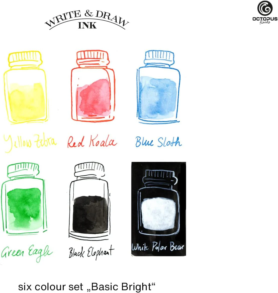 Octopus Write and Draw Ink Set BASIC BRIGHT, wasserfeste Tinte zum Schreiben und Zeichnen, Kalligrap - Image 2