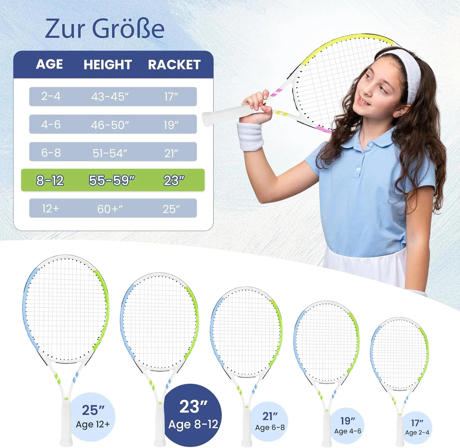 OGEENIER Tennisschläger Kinder 23 Zoll Tennis Schläger für Junior 8-10Jahre Tennisschläger mit Tenni - Image 5