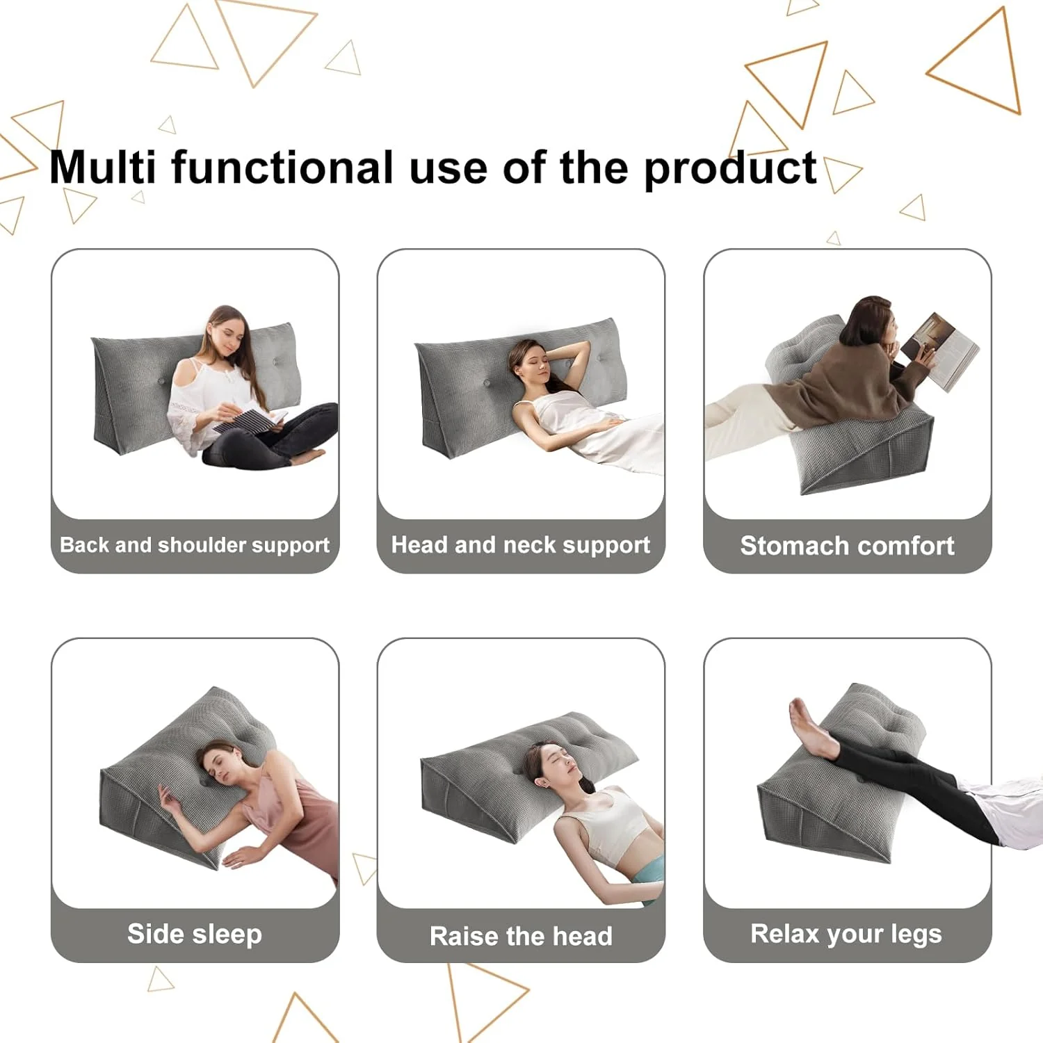 OHMG Rückenkissen,Keilkissen für Bett und Sofa geeignet,Lendenkissen,dreieckiges Lesekissen,Kissen m - Image 3