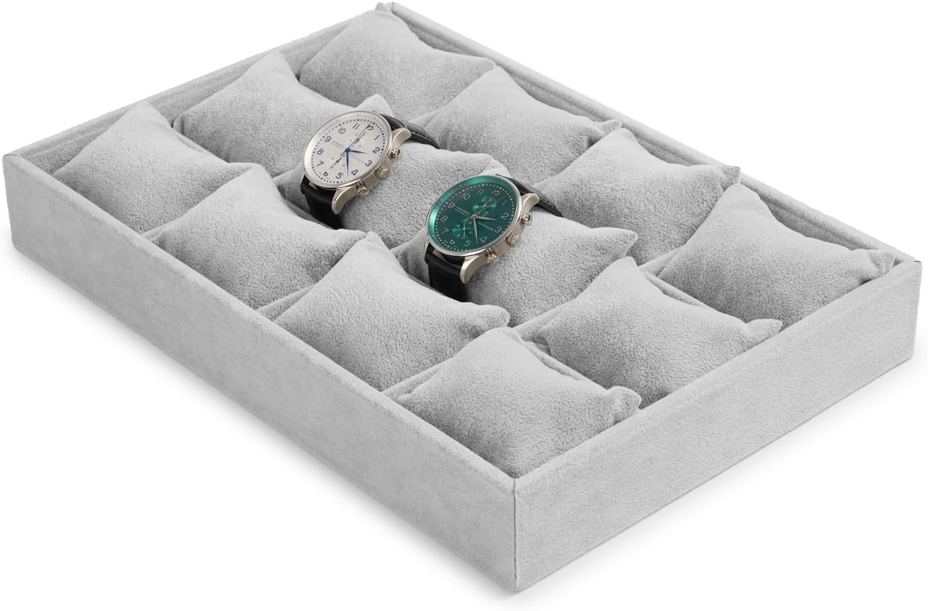 Oirlv Grau Samt Schmuck 12 Grids Schmucktablett für Uhren, Armbändern, Armreifen Schmuck,Uhrenblett, - Image 3