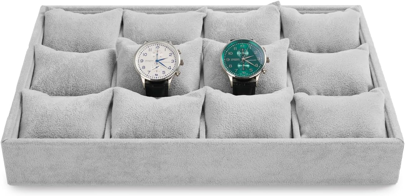 Oirlv Grau Samt Schmuck 12 Grids Schmucktablett für Uhren, Armbändern, Armreifen Schmuck,Uhrenblett, - Image 5