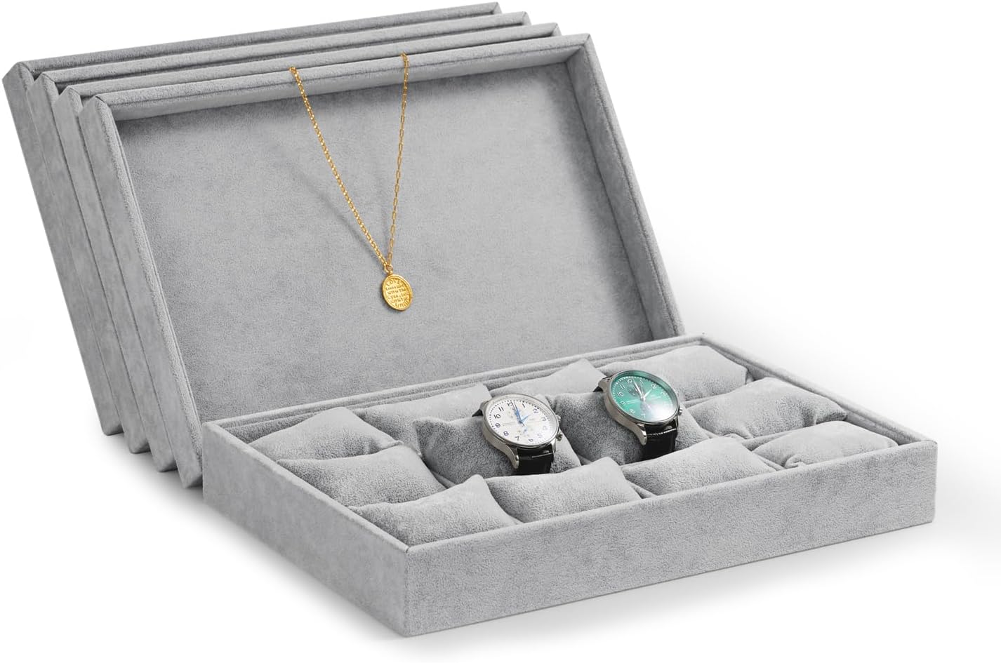 Oirlv Grau Samt Schmuck 12 Grids Schmucktablett für Uhren, Armbändern, Armreifen Schmuck,Uhrenblett, - Image 7