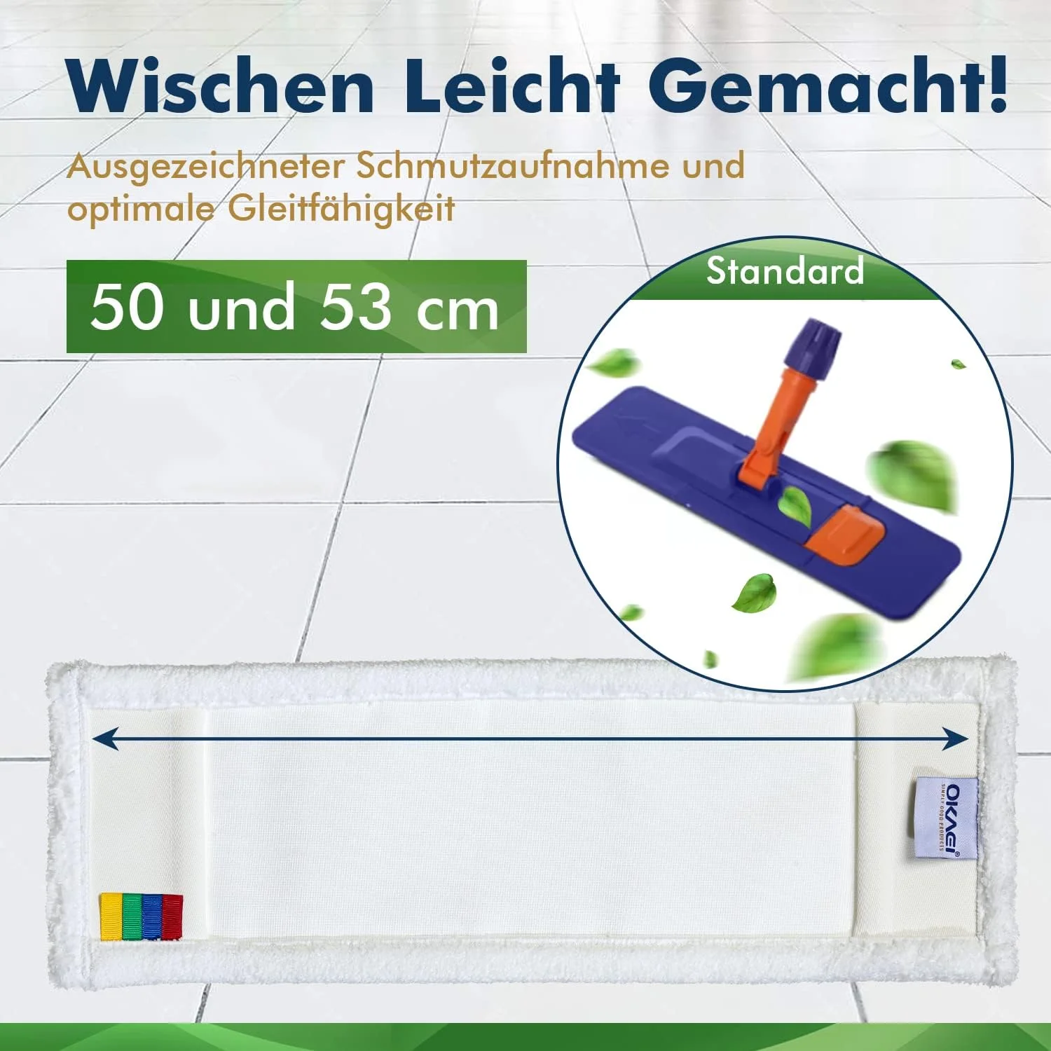 Okaei 5 Stück Wischmopp Bezug (50 cm) - Premium Bodenwischer-Wischbezug aus 100% Microfaser - Wische - Image 2