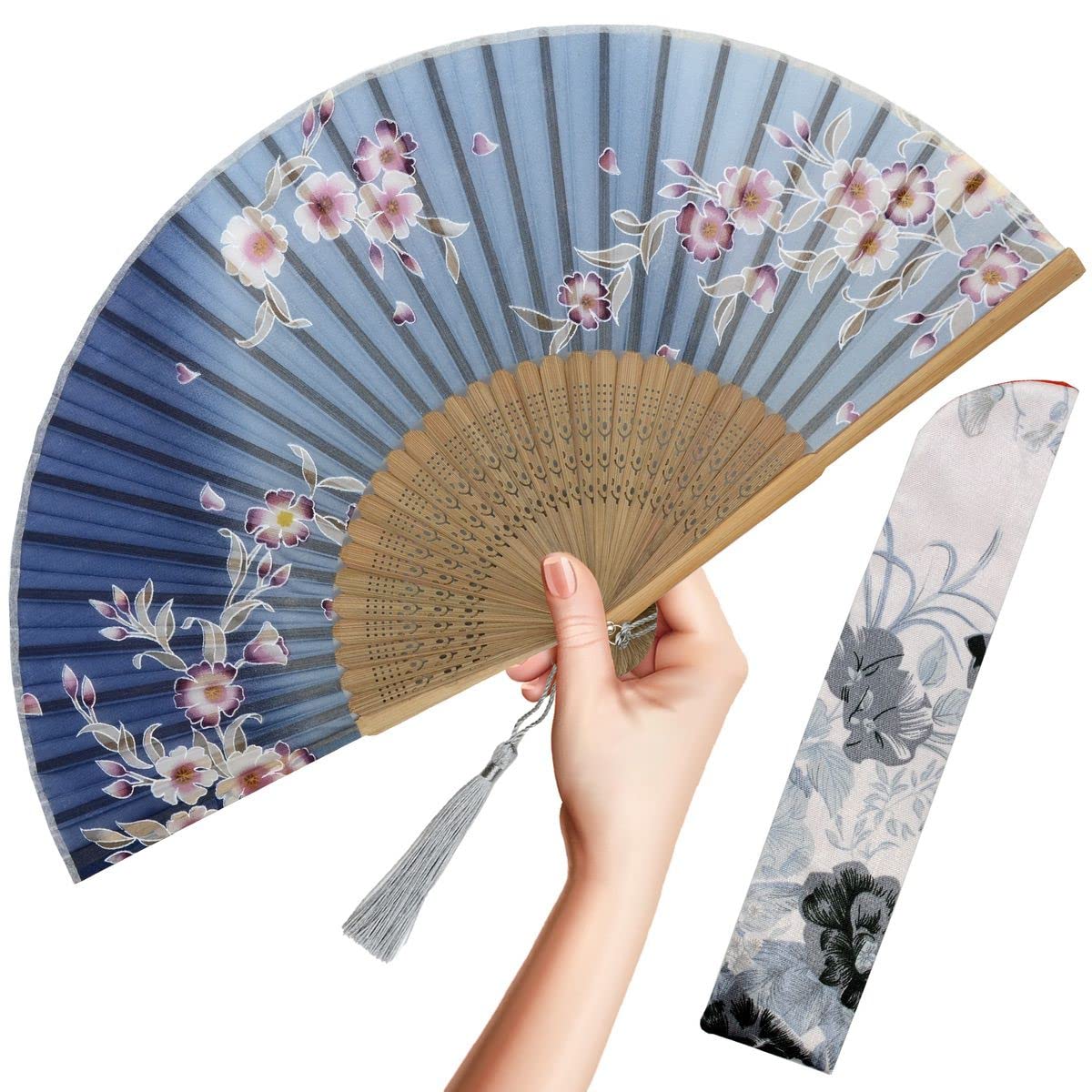 OMyTea Faltbarer Handfächer für Frauen - Faltbarer chinesischer japanischer Bambus-Seidenfächer - fü