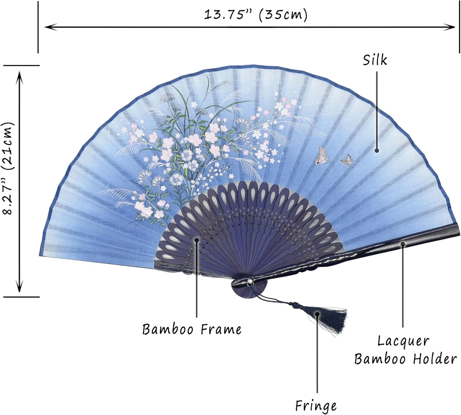OMyTea - 'Grassflower', Faltbarer Handfächer für Frauen. Japanischer/ Chinesischer Retrostil. Mit Sc - Image 2