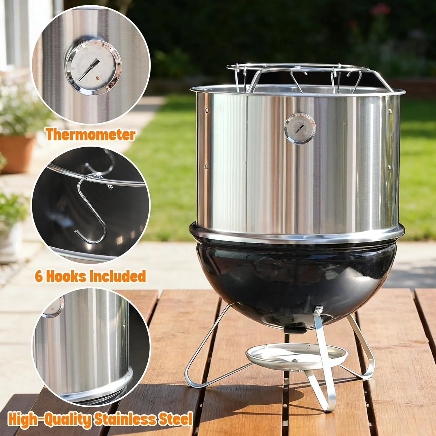 Onlyfire Edelstahl Räucherkammer Mittelkochsystem für Weber Smokey Joe 37cm Holzkohlegrill, Enthält - Image 4