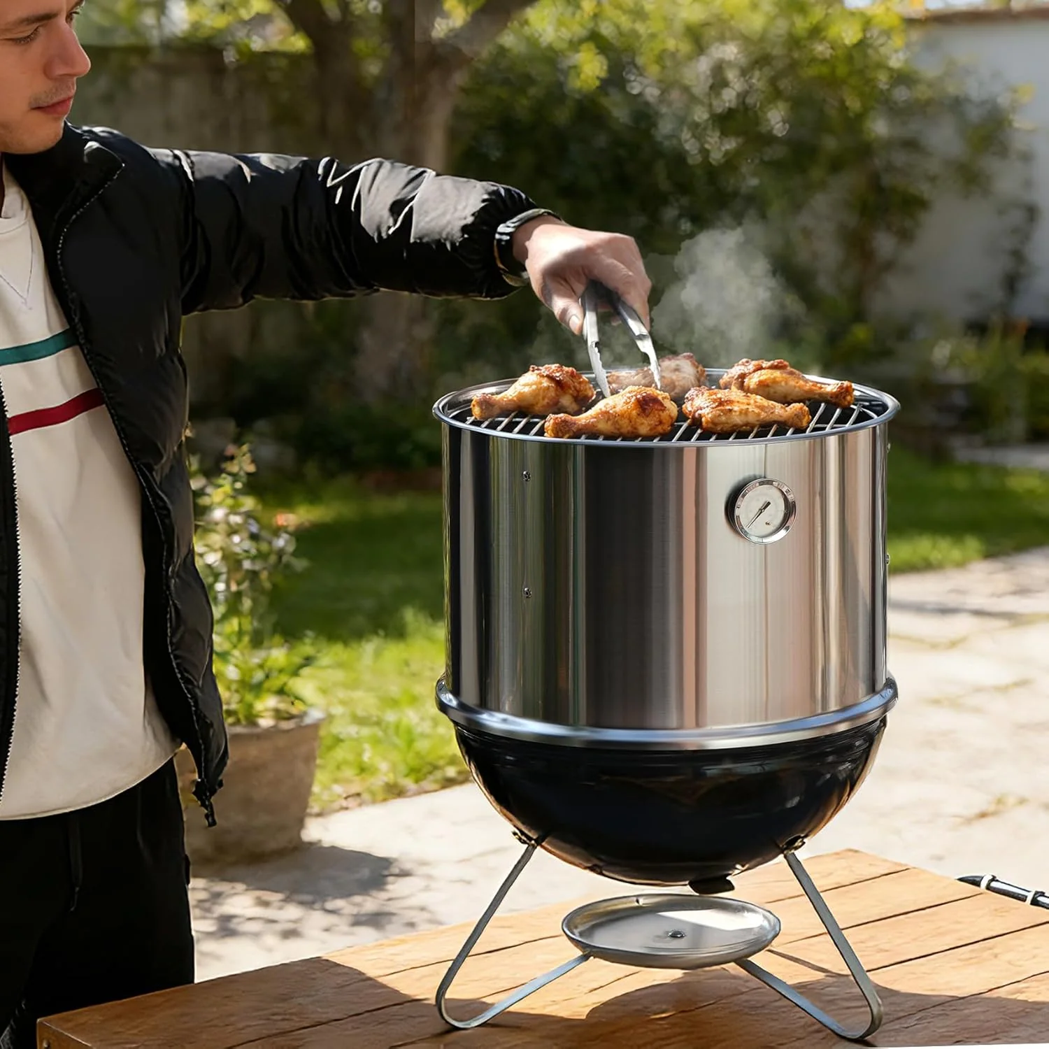 Onlyfire Edelstahl Räucherkammer Mittelkochsystem für Weber Smokey Joe 37cm Holzkohlegrill, Enthält - Image 6