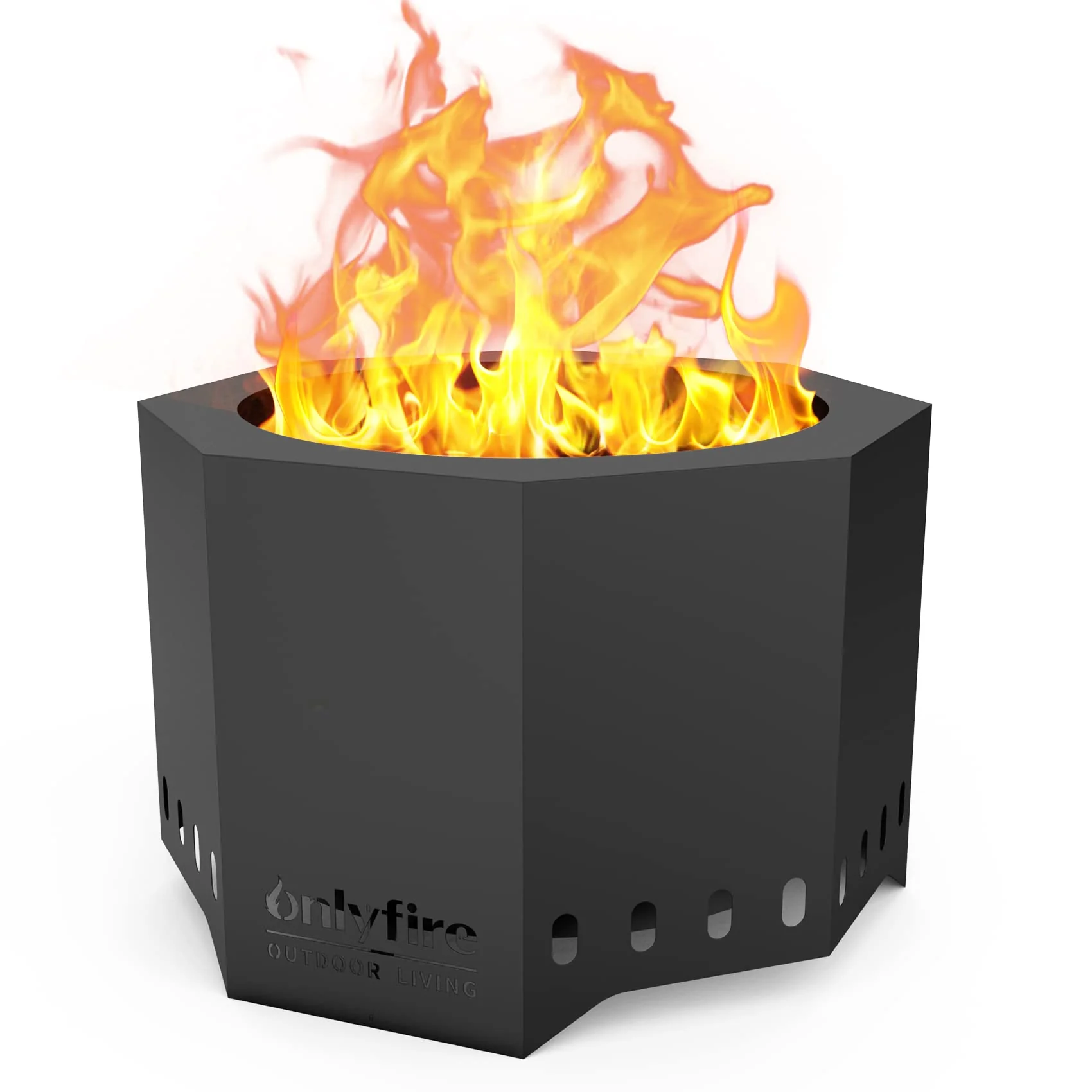 Onlyfire Rauchfreie Feuerschale mit Abnehmbarer Aschekasten, ⌀66 cm Feuerstelle Outdoor für den Gart
