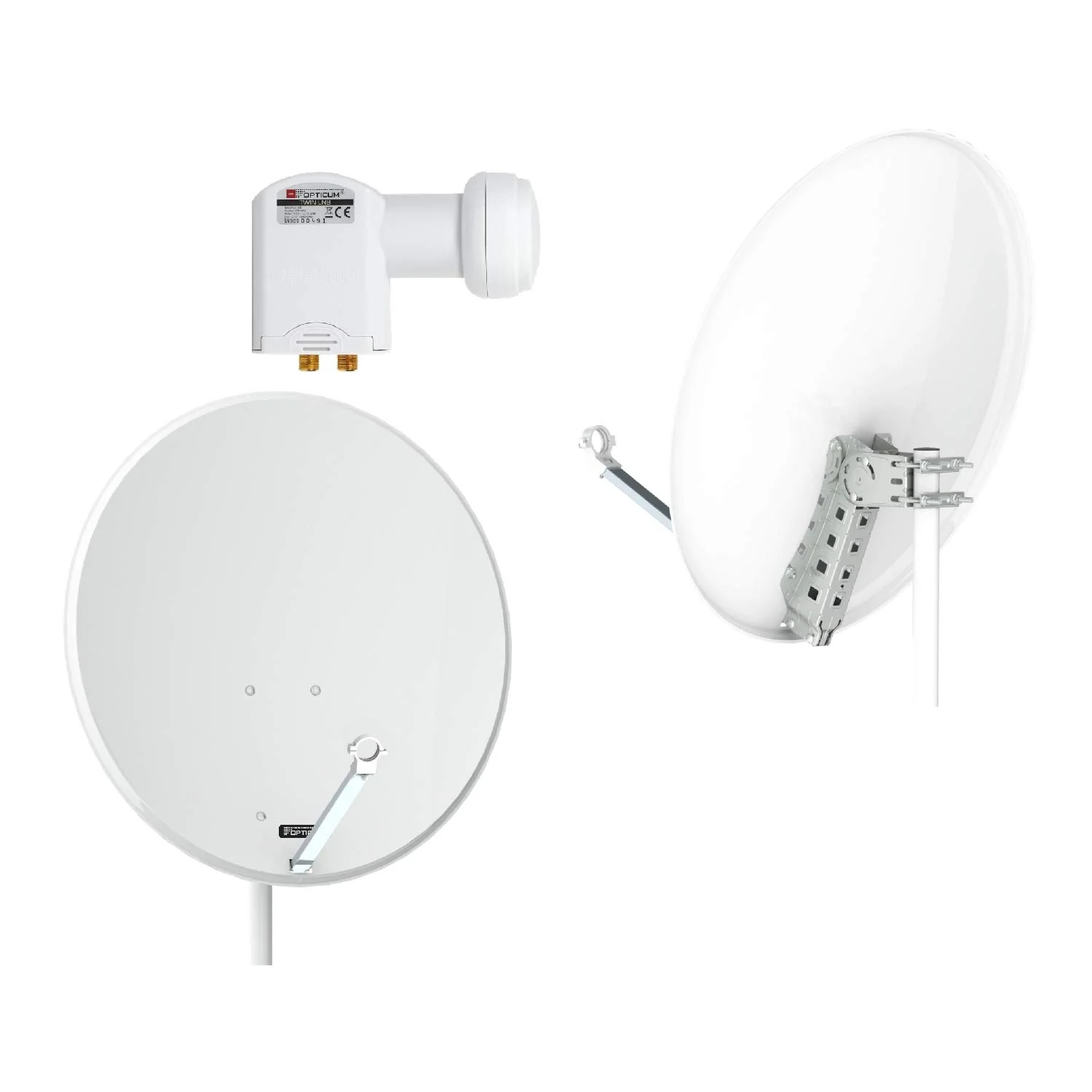 Opticum X80 Satelliten-Antenne (80 cm, Stahl - lichtgrau, TÜV zertifiziert, mit Twin LNB LTP-04H) li